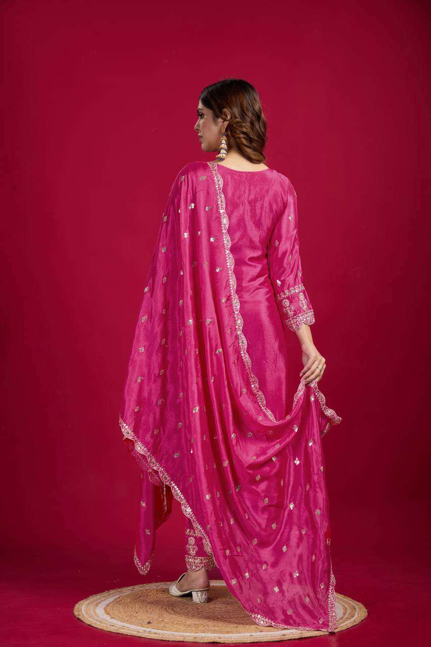 ZF 5001 SILK WITH SEQUENCE EMBROIDERY WORK LADIES SUIT