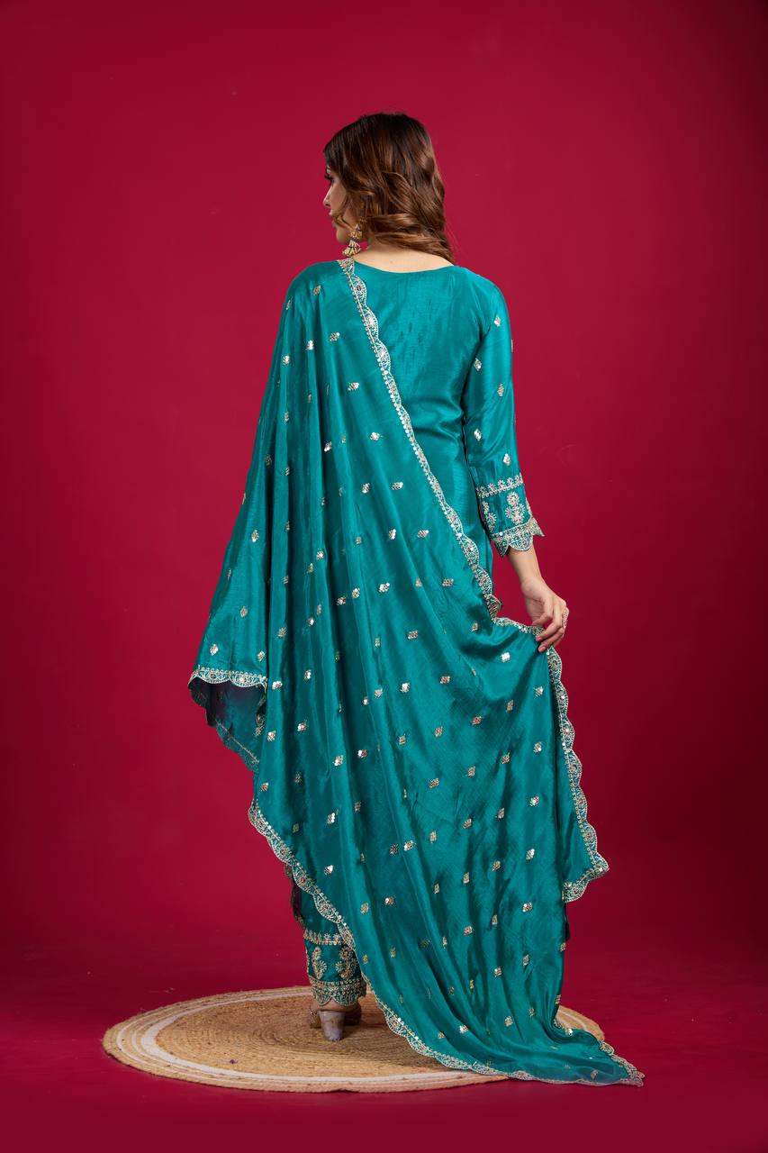 ZF 5001 SILK WITH SEQUENCE EMBROIDERY WORK LADIES SUIT
