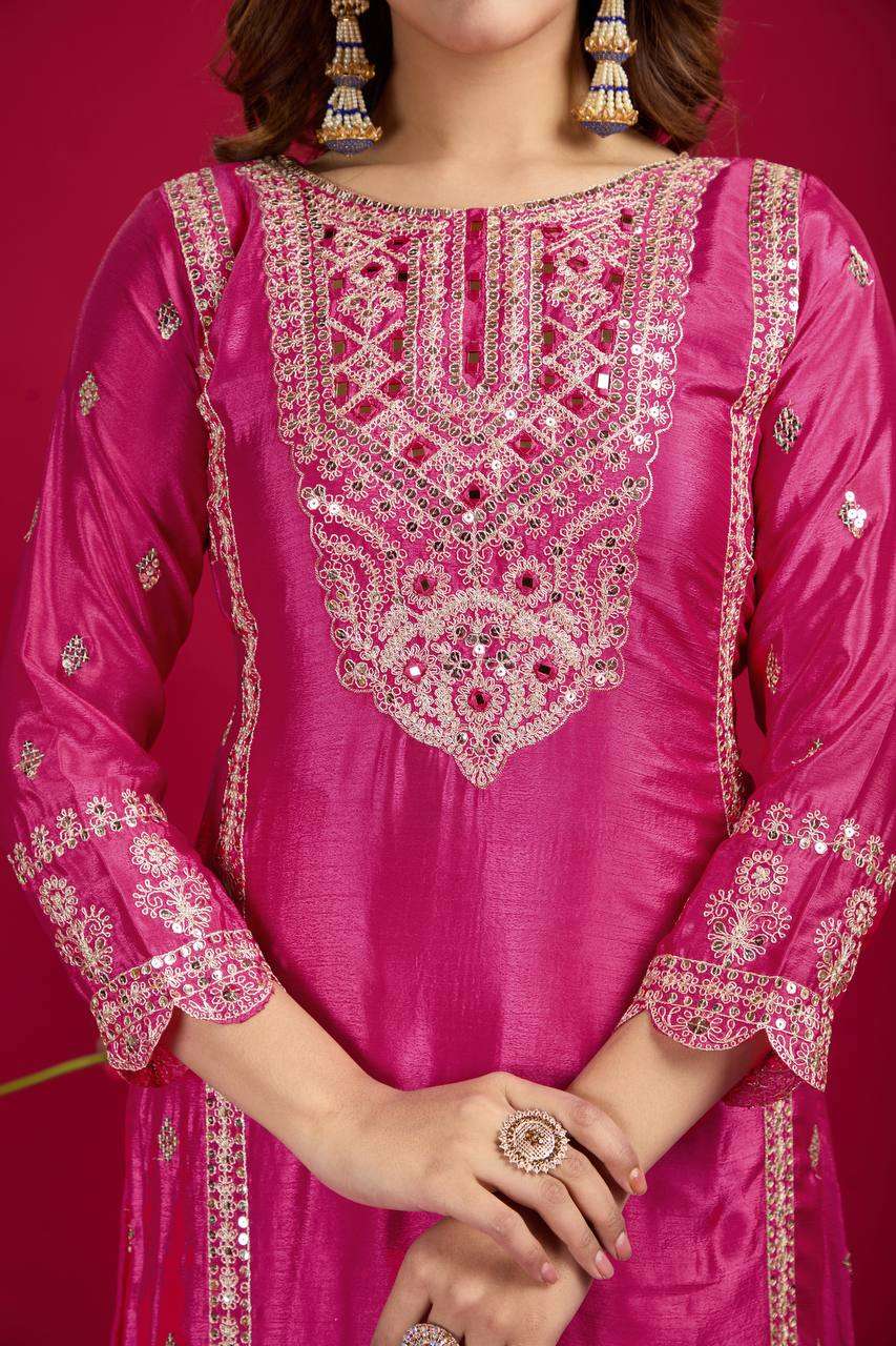 ZF 5001 SILK WITH SEQUENCE EMBROIDERY WORK LADIES SUIT