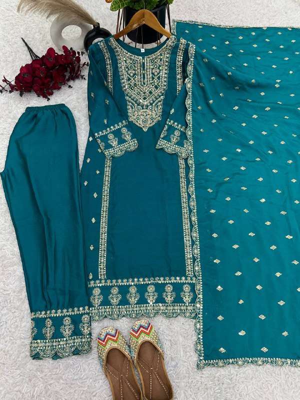 ZF 5001 SILK WITH SEQUENCE EMBROIDERY WORK LADIES SUIT