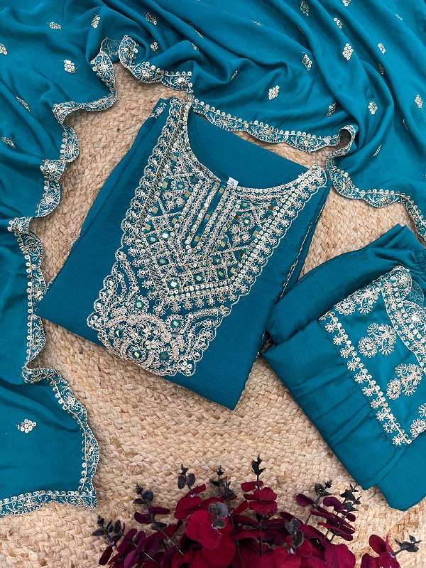 ZF 5001 SILK WITH SEQUENCE EMBROIDERY WORK LADIES SUIT