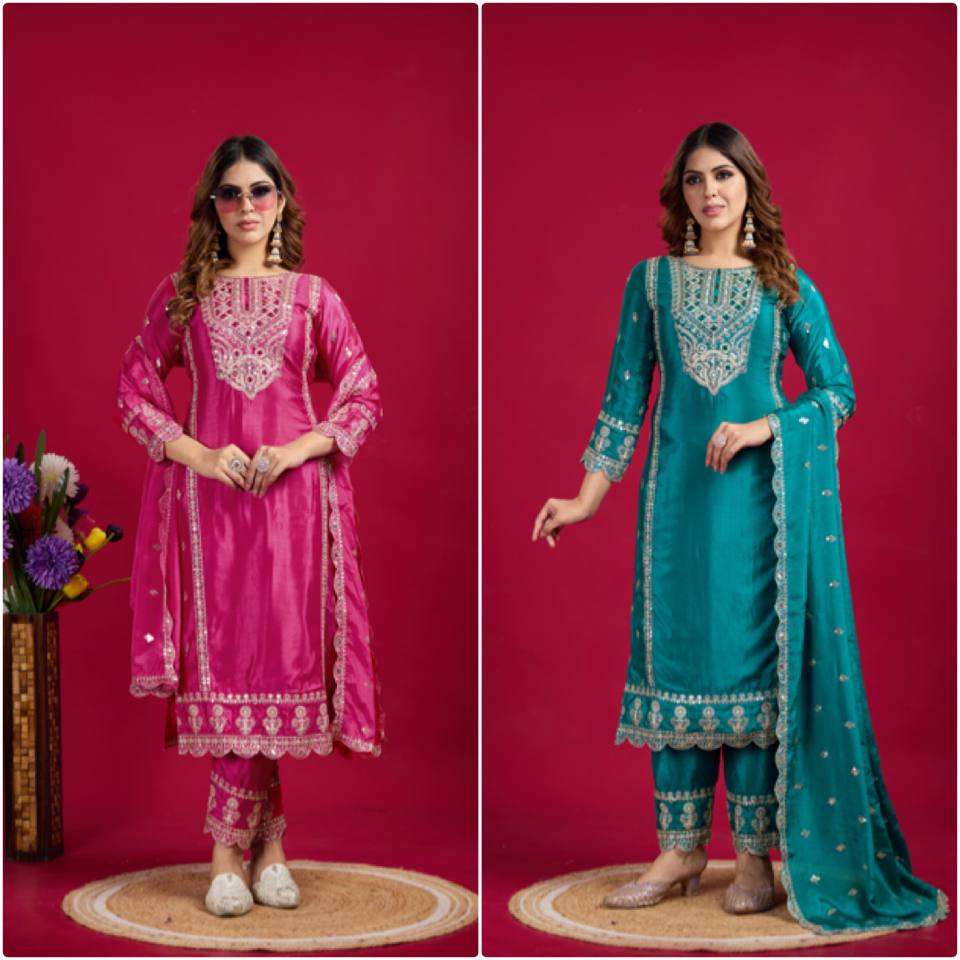 ZF 5001 SILK WITH SEQUENCE EMBROIDERY WORK LADIES SUIT