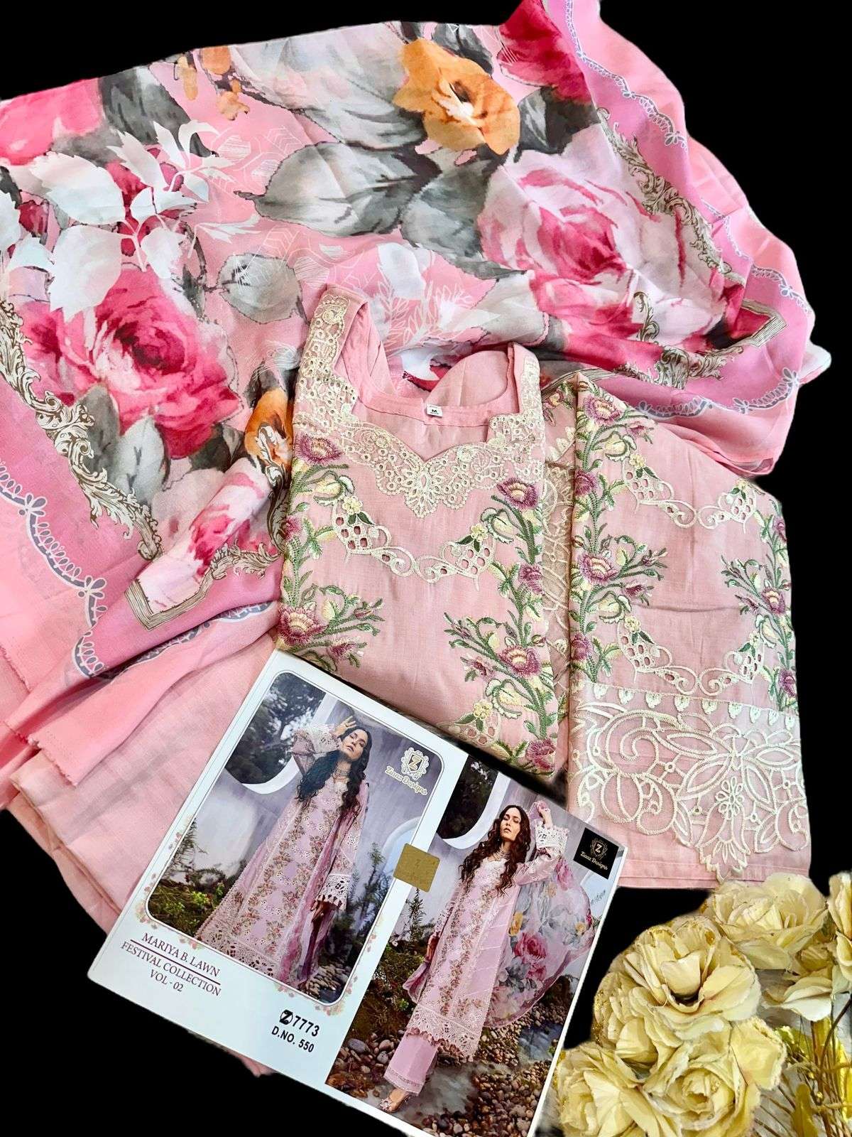 ZIAAZ DESIGNS CODE NO - 550 CAMBRIC COTTON HEAVY EMBROIDERED SALWAR SUIT