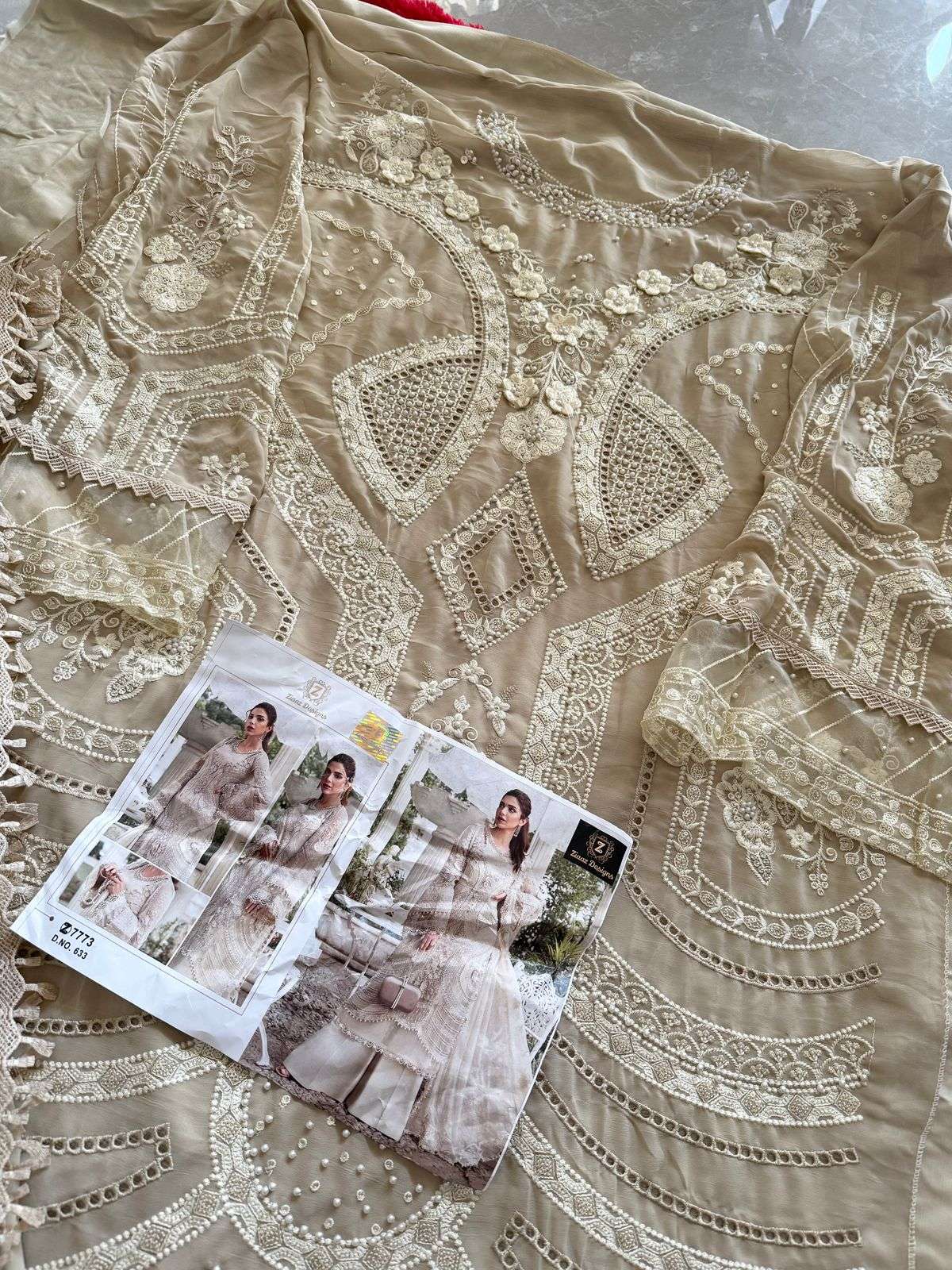 ZIAAZ DESIGNS CODE NO - 633 AMAZING GEORGETTE HEAVY EMBROIDERED PEARL WORK PARTY WEAR SUIT