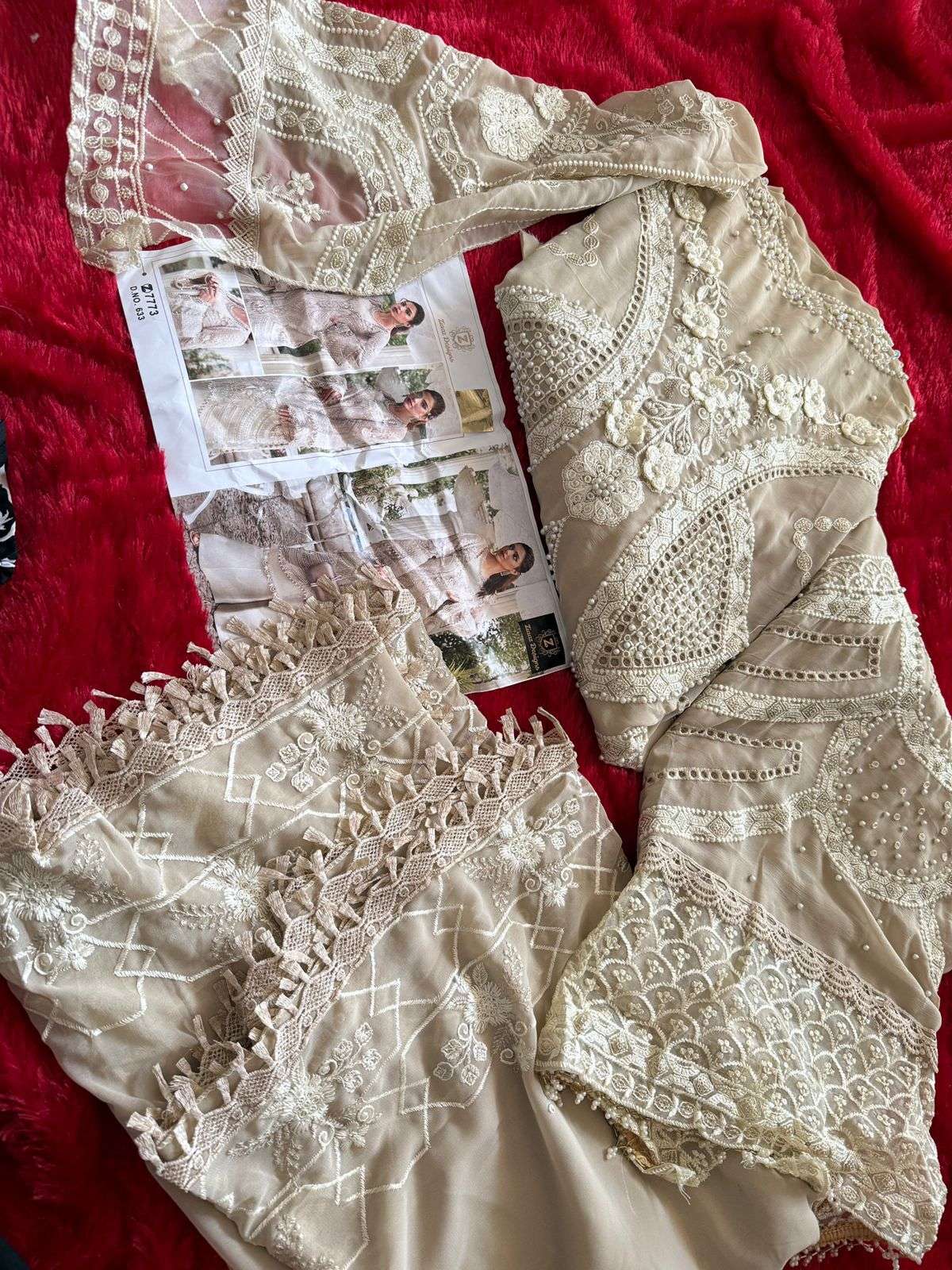 ZIAAZ DESIGNS CODE NO - 633 AMAZING GEORGETTE HEAVY EMBROIDERED PEARL WORK PARTY WEAR SUIT