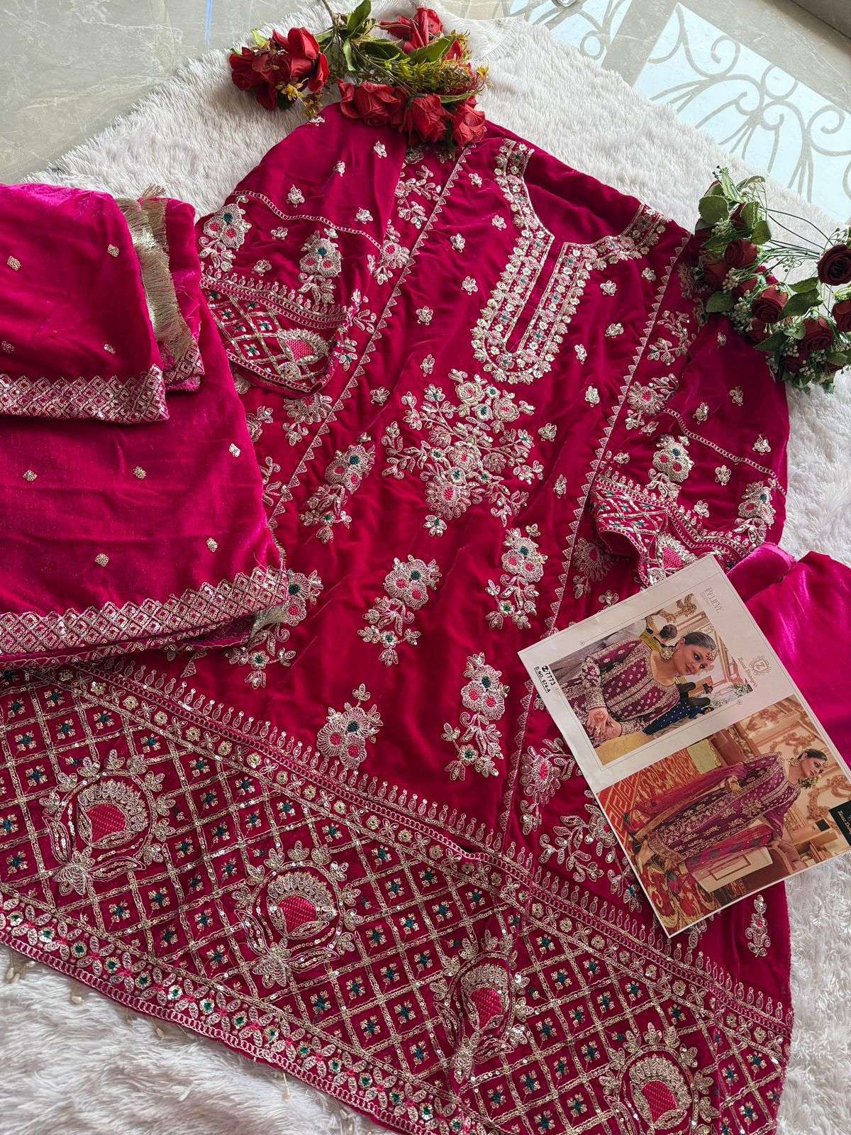 ZIAAZ DESIGNS CODE NO - 674 A KALI STYLE VELVET BEAUTIFUL EMBROIDERED PARTY WEAR SUIT