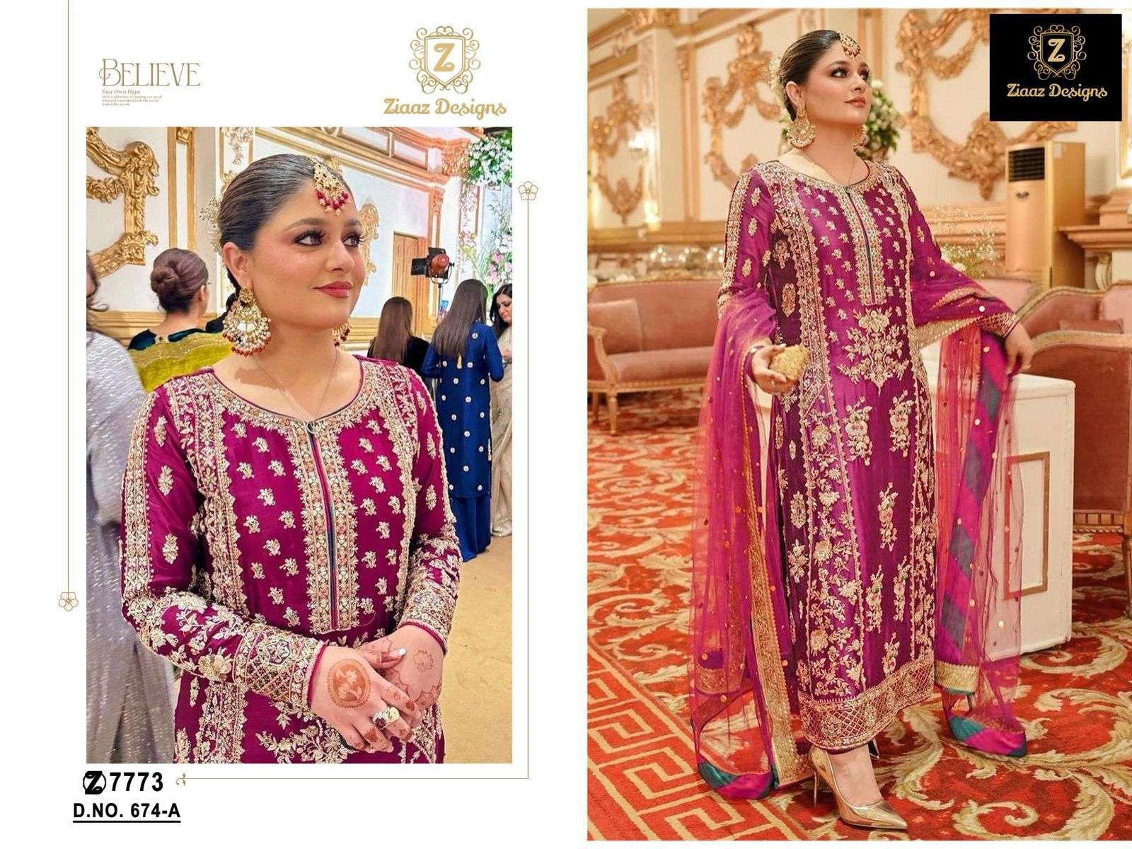 ZIAAZ DESIGNS CODE NO - 674 A KALI STYLE VELVET BEAUTIFUL EMBROIDERED PARTY WEAR SUIT