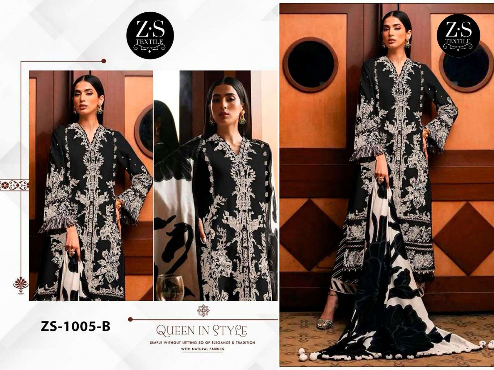 ZS TEXTILES DESIGN NO - 1005 AB PURE COTTON PRINT EXCLUSIVE EMBROIDERED SALWAR SUIT