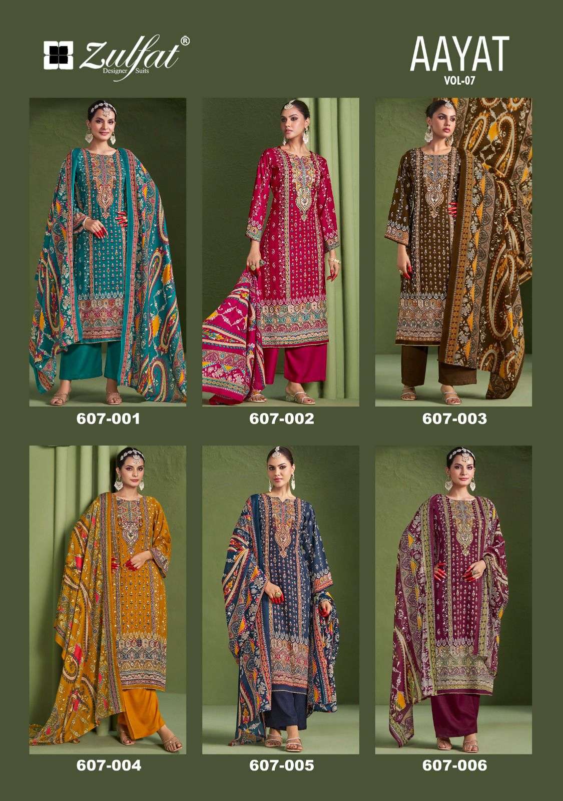 ZULFAT DESIGNER SUITS AAYAT VOL 7 VISCOSE PRINT WITH FANCY HAND WORK SUIT