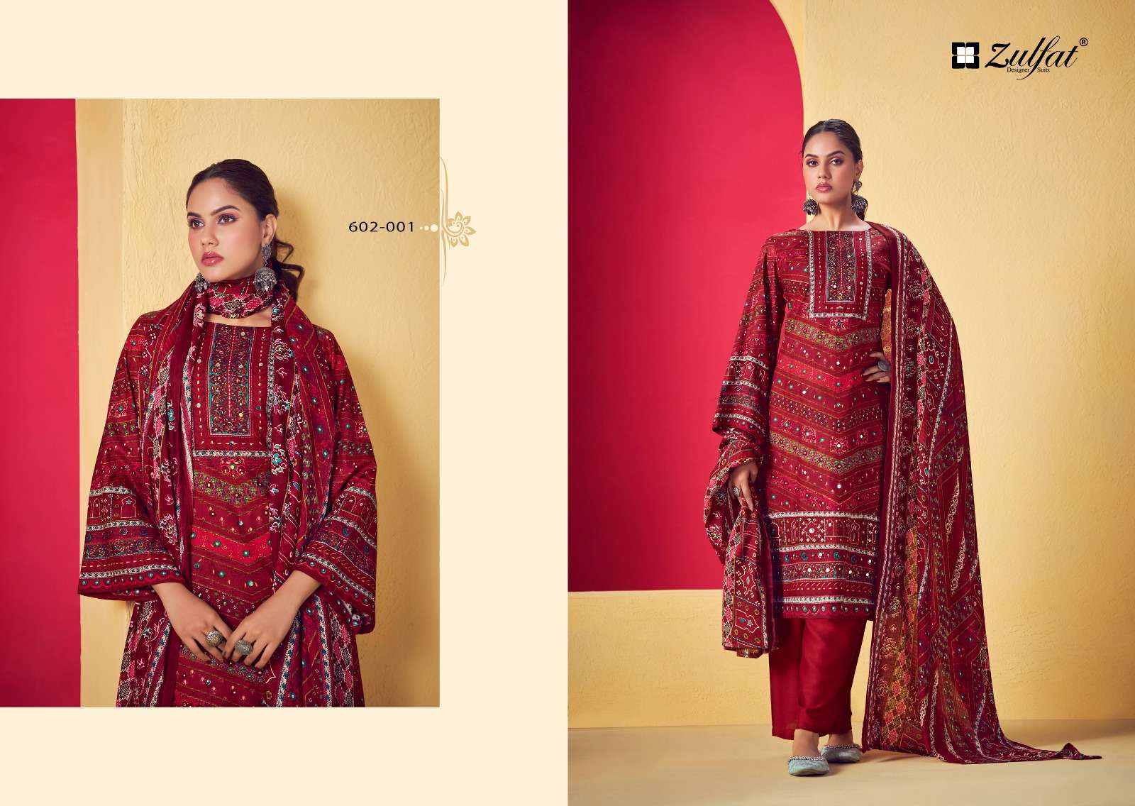 ZULFAT DESIGNER SUITS LIPIKA VISCOSE PRINT WITH FANCY WORK SUIT