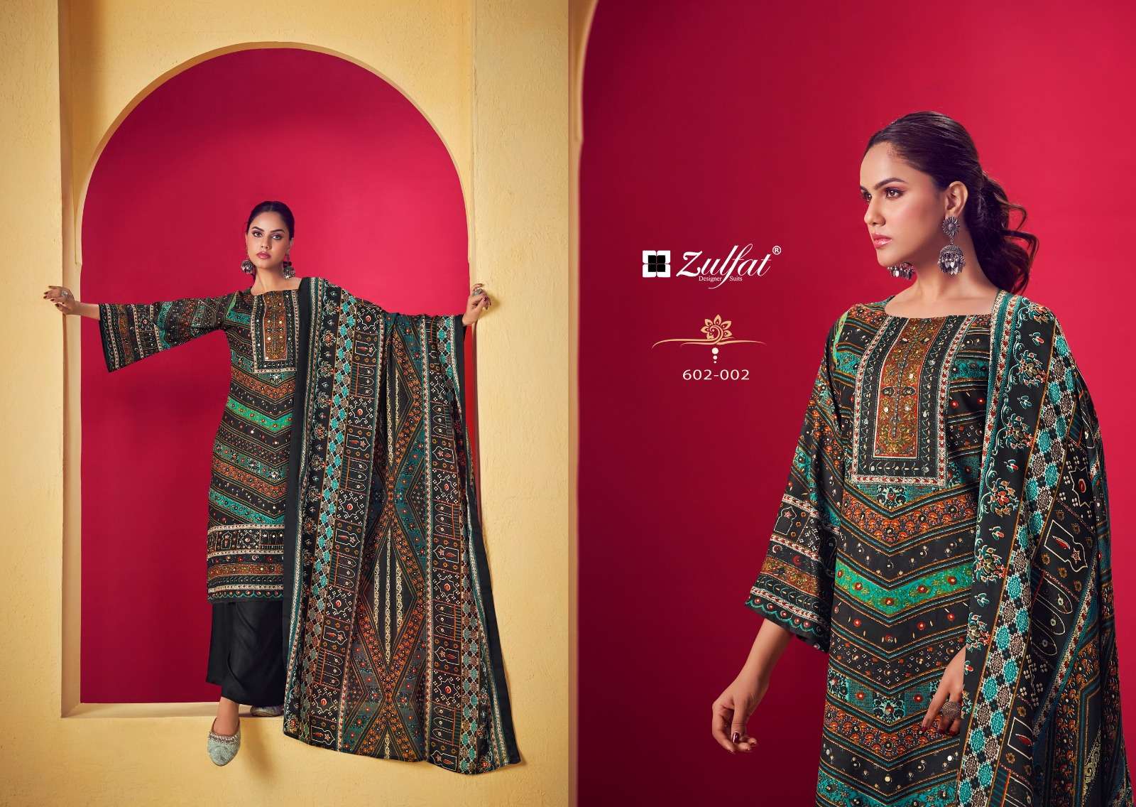 ZULFAT DESIGNER SUITS LIPIKA VISCOSE PRINT WITH FANCY WORK SUIT