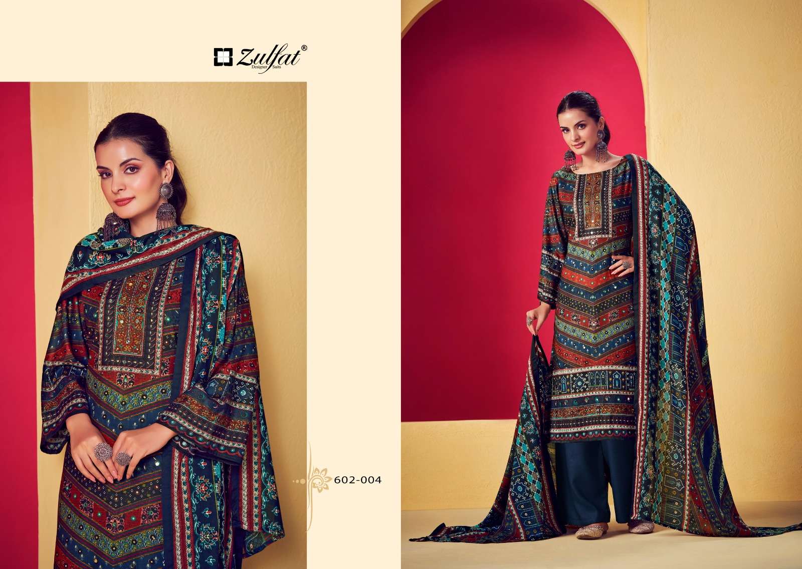ZULFAT DESIGNER SUITS LIPIKA VISCOSE PRINT WITH FANCY WORK SUIT