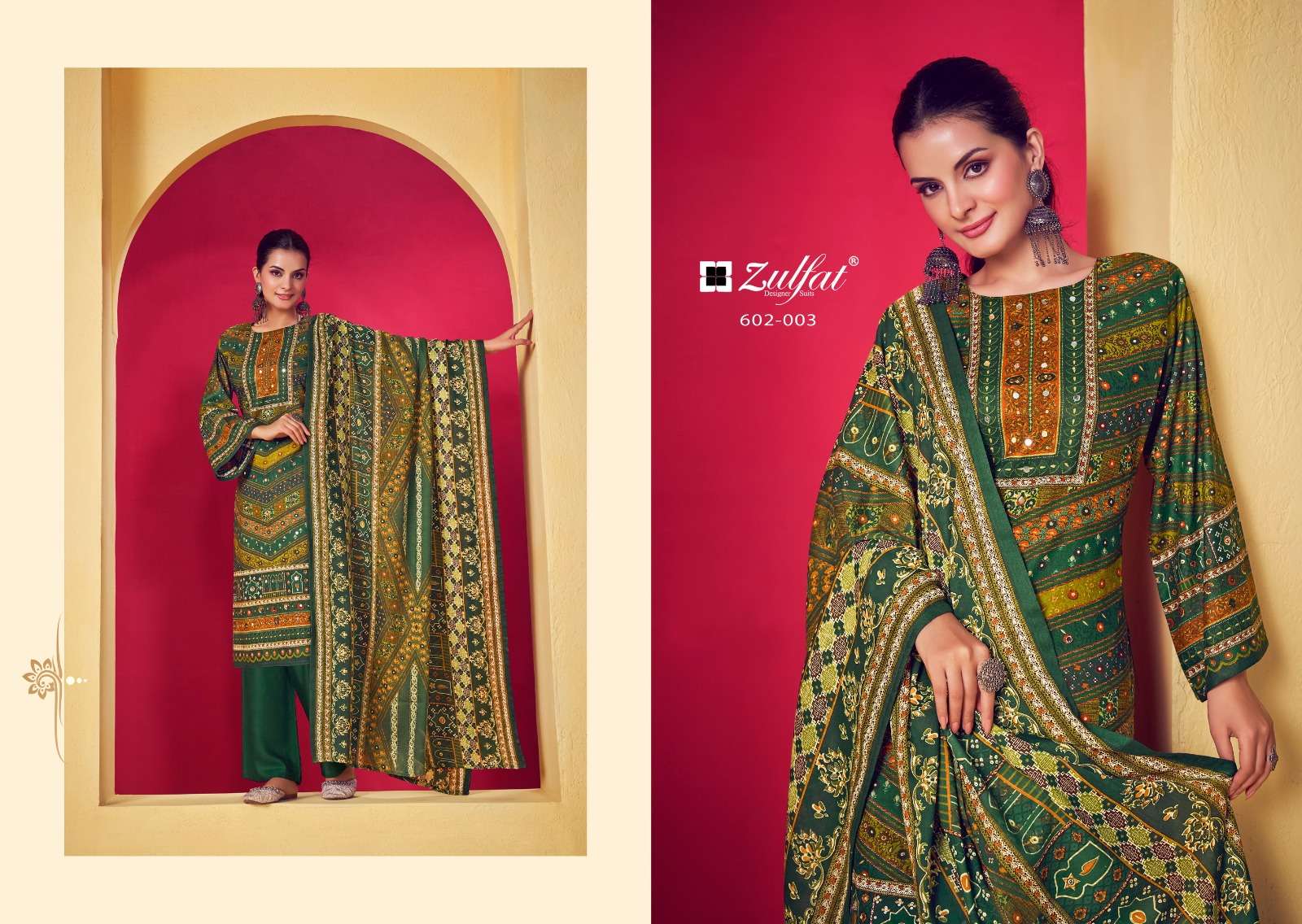 ZULFAT DESIGNER SUITS LIPIKA VISCOSE PRINT WITH FANCY WORK SUIT
