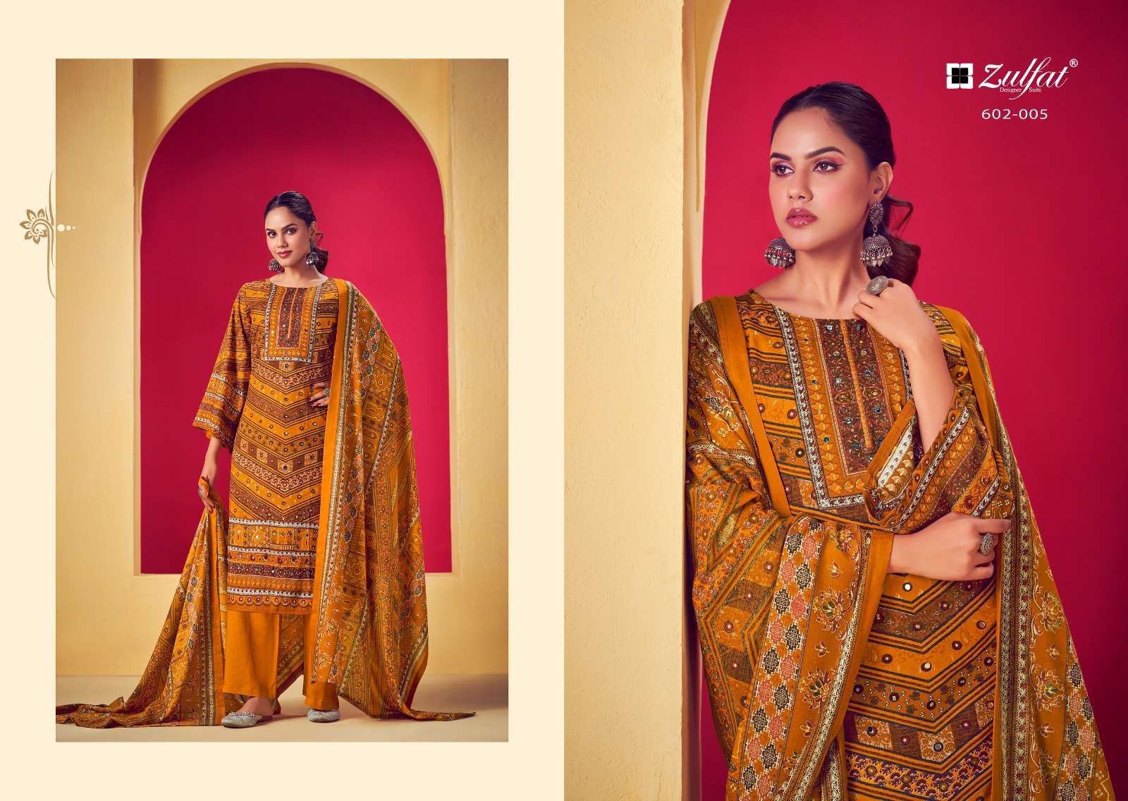 ZULFAT DESIGNER SUITS LIPIKA VISCOSE PRINT WITH FANCY WORK SUIT