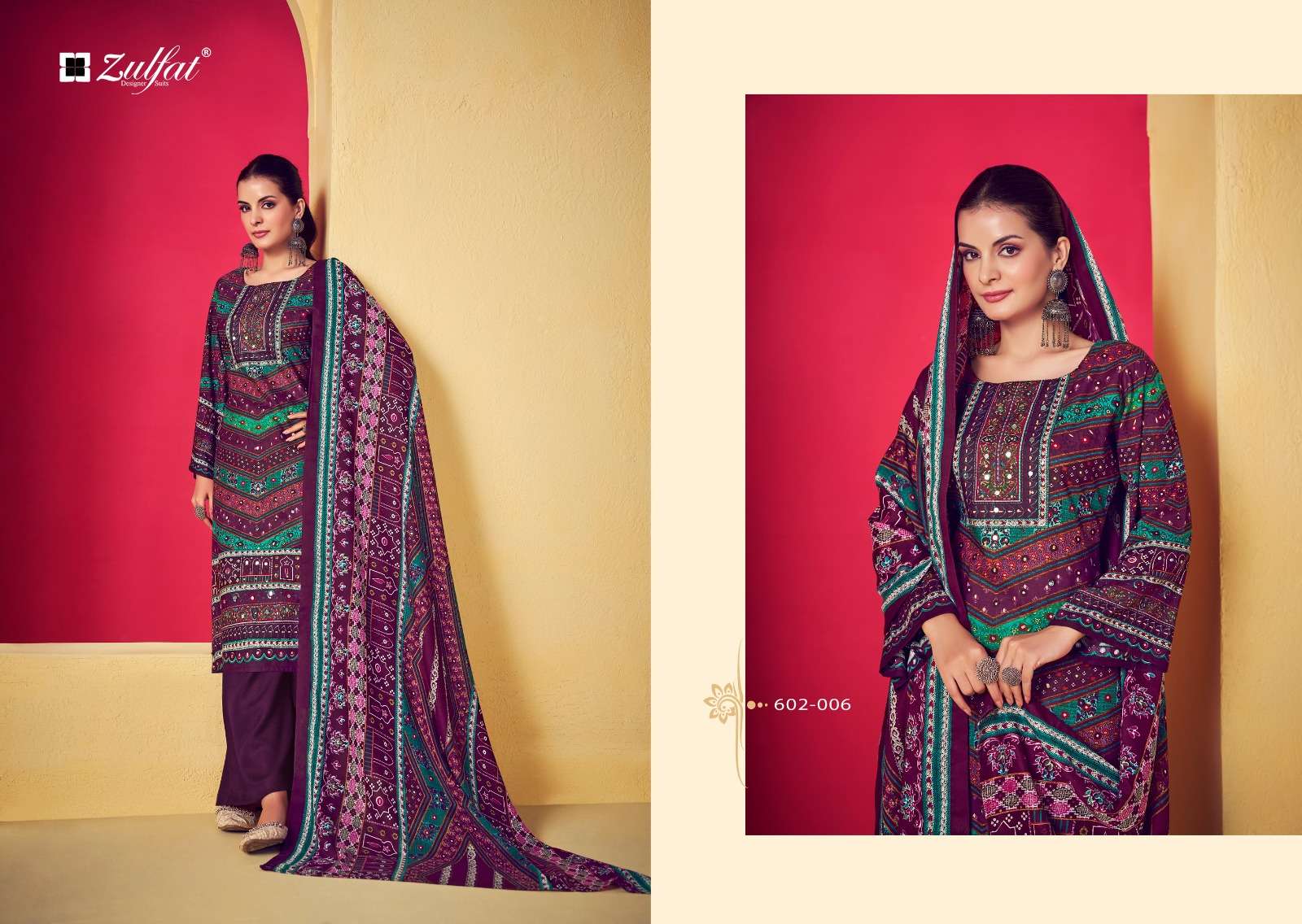 ZULFAT DESIGNER SUITS LIPIKA VISCOSE PRINT WITH FANCY WORK SUIT