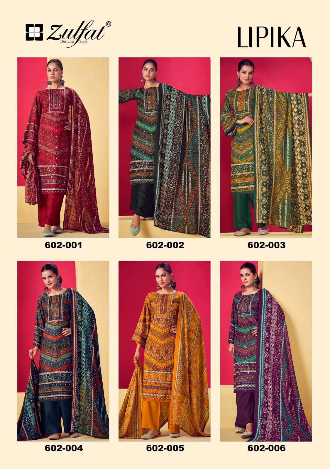 ZULFAT DESIGNER SUITS LIPIKA VISCOSE PRINT WITH FANCY WORK SUIT