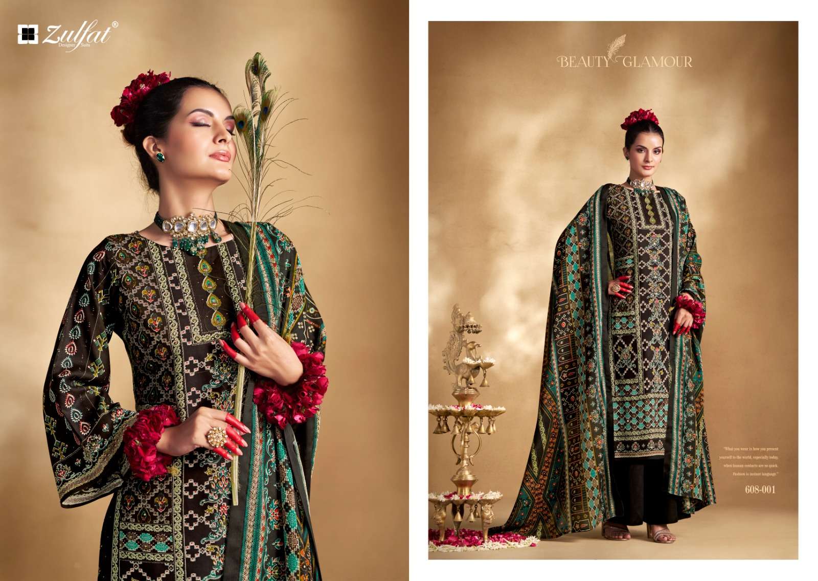 ZULFAT DESIGNER SUITS LIPIKA VOL 2 VISCOSE PRINT WITH FANCY WORK SUIT
