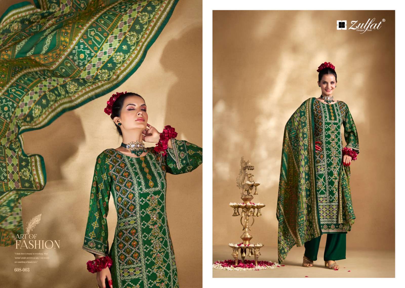 ZULFAT DESIGNER SUITS LIPIKA VOL 2 VISCOSE PRINT WITH FANCY WORK SUIT