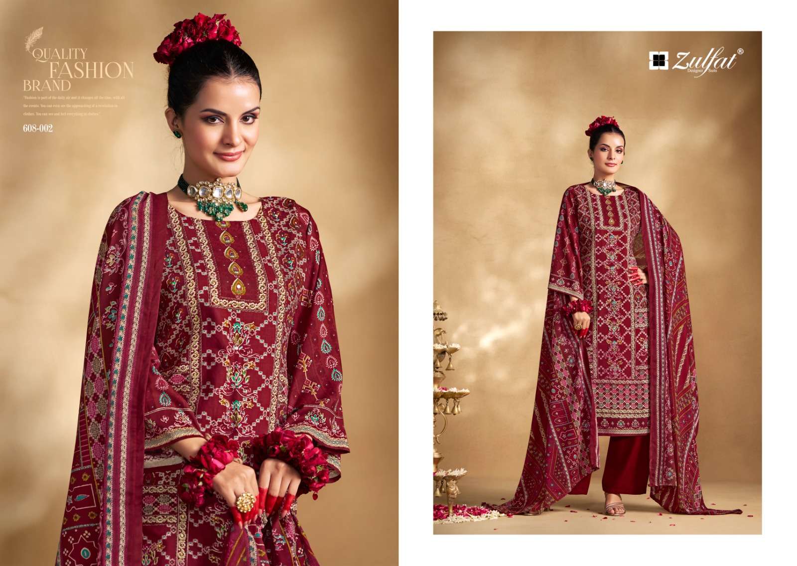 ZULFAT DESIGNER SUITS LIPIKA VOL 2 VISCOSE PRINT WITH FANCY WORK SUIT