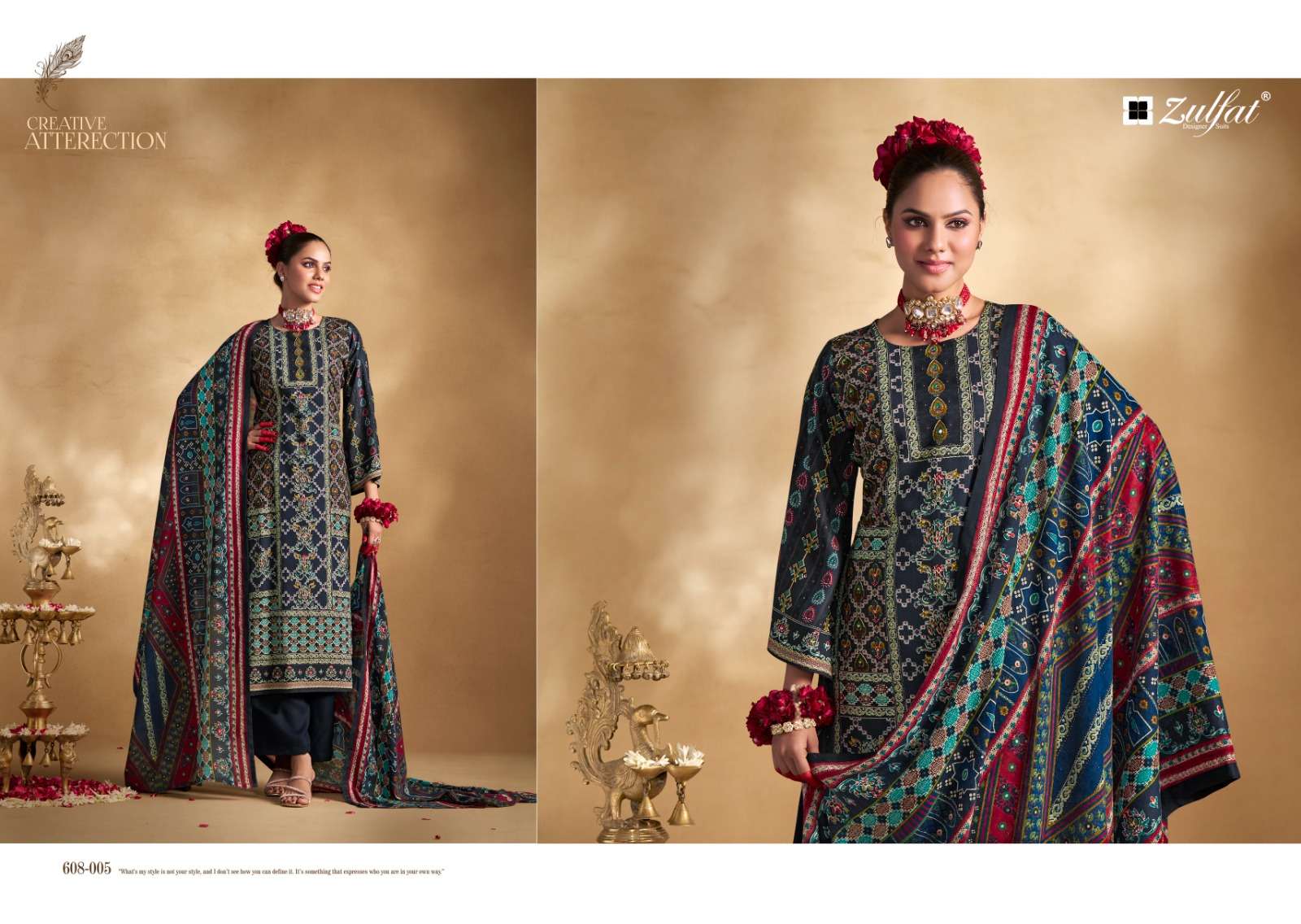 ZULFAT DESIGNER SUITS LIPIKA VOL 2 VISCOSE PRINT WITH FANCY WORK SUIT