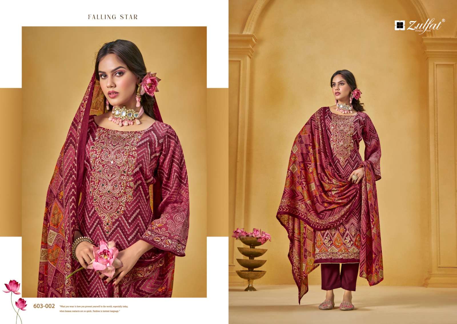 ZULFAT DESIGNER SUITS SAJNI VOL 3 JAM COTTON PRINT WITH FANCY WORK SUIT