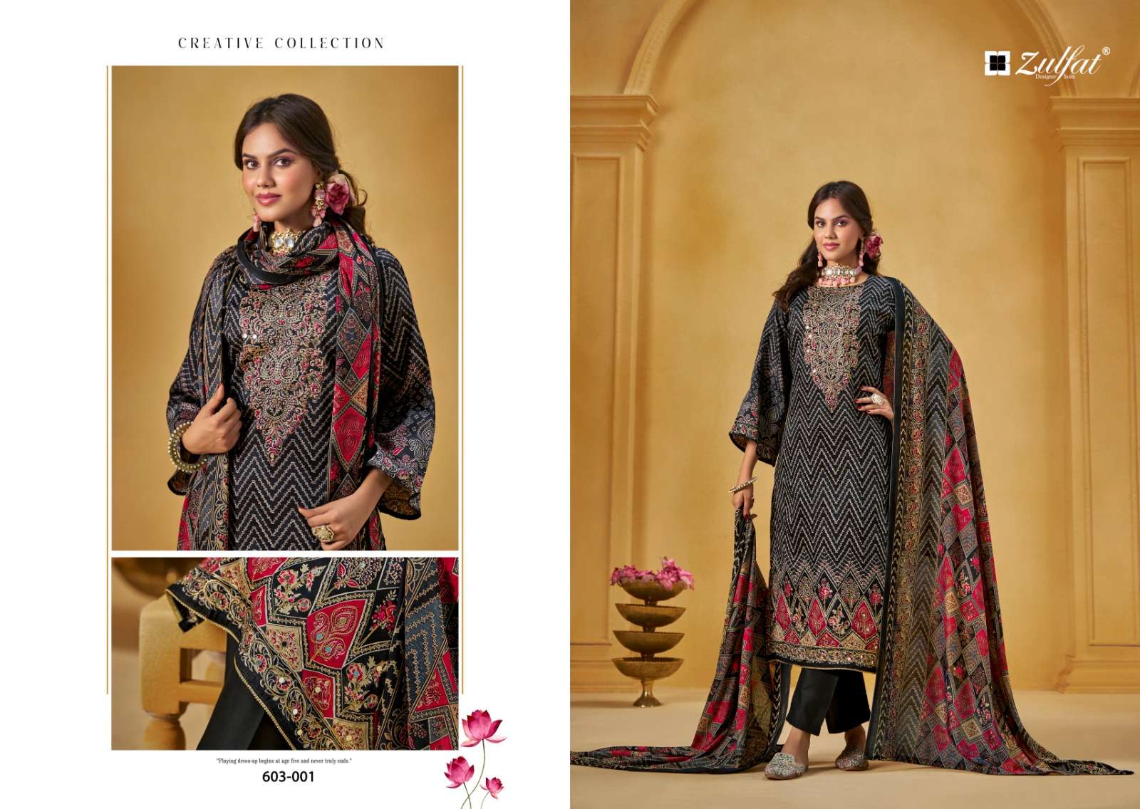 ZULFAT DESIGNER SUITS SAJNI VOL 3 JAM COTTON PRINT WITH FANCY WORK SUIT