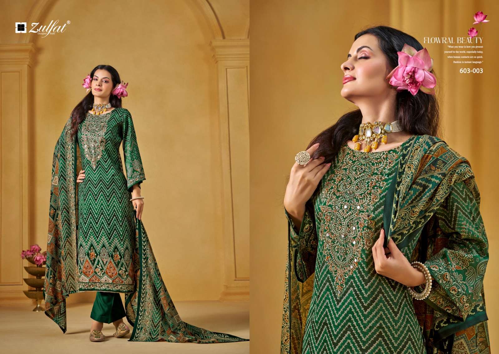 ZULFAT DESIGNER SUITS SAJNI VOL 3 JAM COTTON PRINT WITH FANCY WORK SUIT