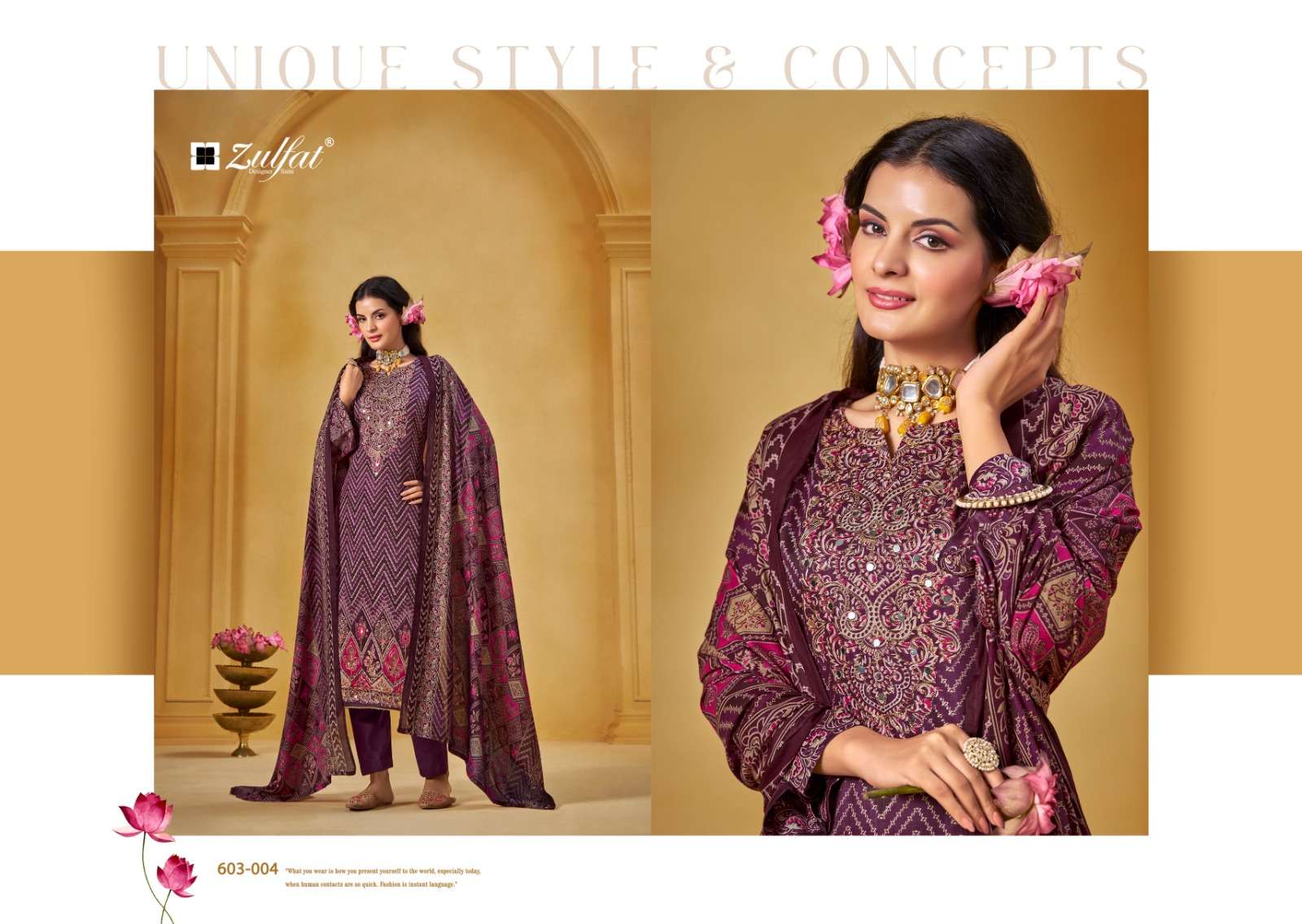 ZULFAT DESIGNER SUITS SAJNI VOL 3 JAM COTTON PRINT WITH FANCY WORK SUIT