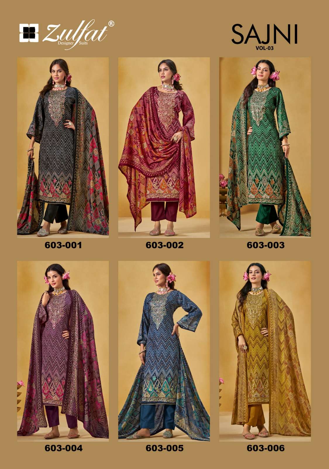 ZULFAT DESIGNER SUITS SAJNI VOL 3 JAM COTTON PRINT WITH FANCY WORK SUIT