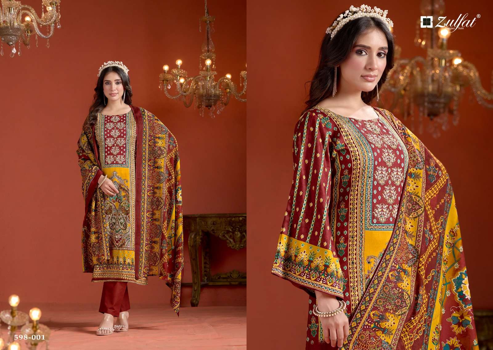 ZULFAT DESIGNER SUITS SAJNI VOL 2 JAM COTTON PRINT WITH FANCY WORK SUIT