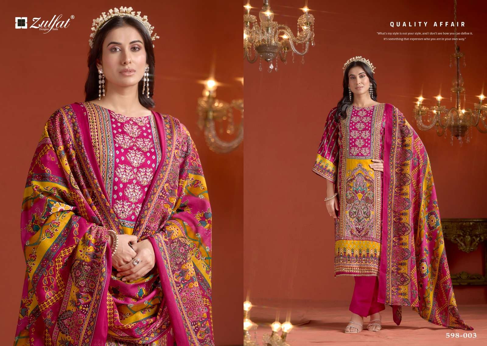 ZULFAT DESIGNER SUITS SAJNI VOL 2 JAM COTTON PRINT WITH FANCY WORK SUIT