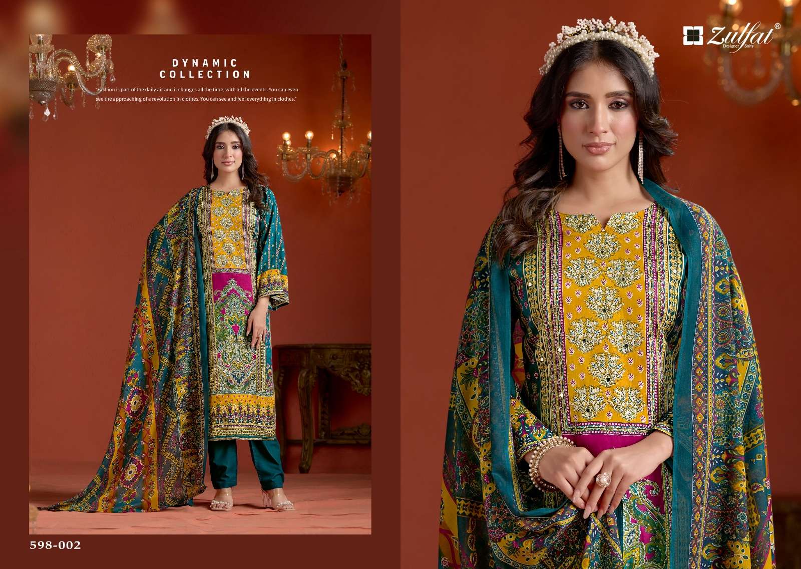 ZULFAT DESIGNER SUITS SAJNI VOL 2 JAM COTTON PRINT WITH FANCY WORK SUIT
