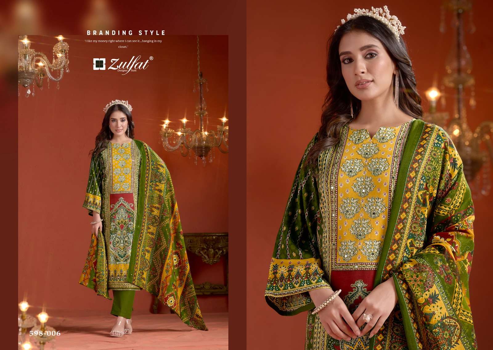 ZULFAT DESIGNER SUITS SAJNI VOL 2 JAM COTTON PRINT WITH FANCY WORK SUIT