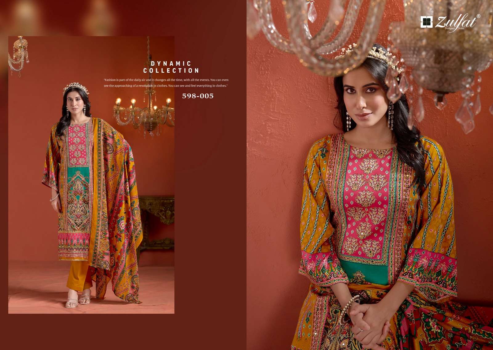 ZULFAT DESIGNER SUITS SAJNI VOL 2 JAM COTTON PRINT WITH FANCY WORK SUIT