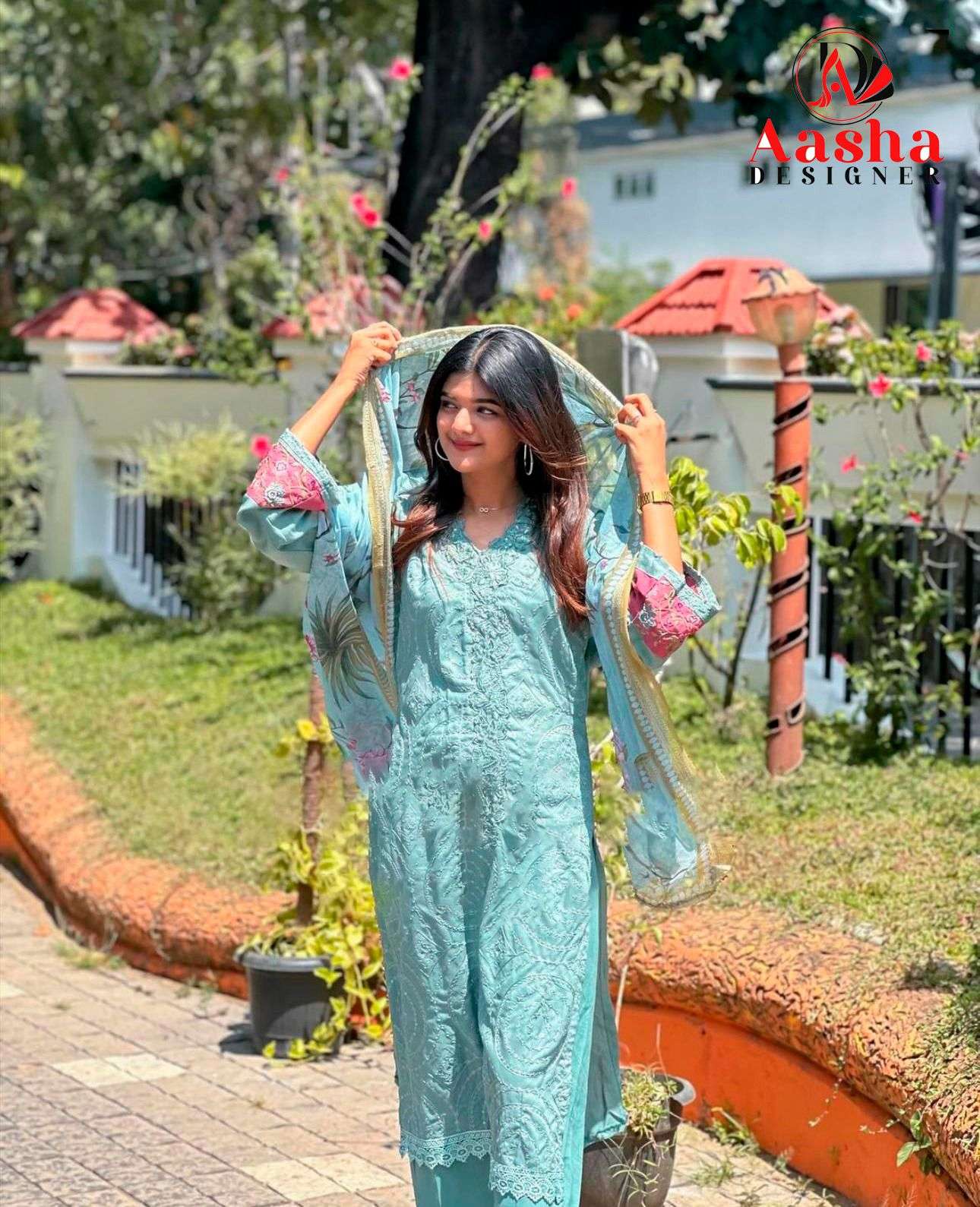 AASHA DESIGNER DESIGN NO - 1079 HEAVY RAYON SELF EMBROIDERED WORK PARTY WEAR SUIT