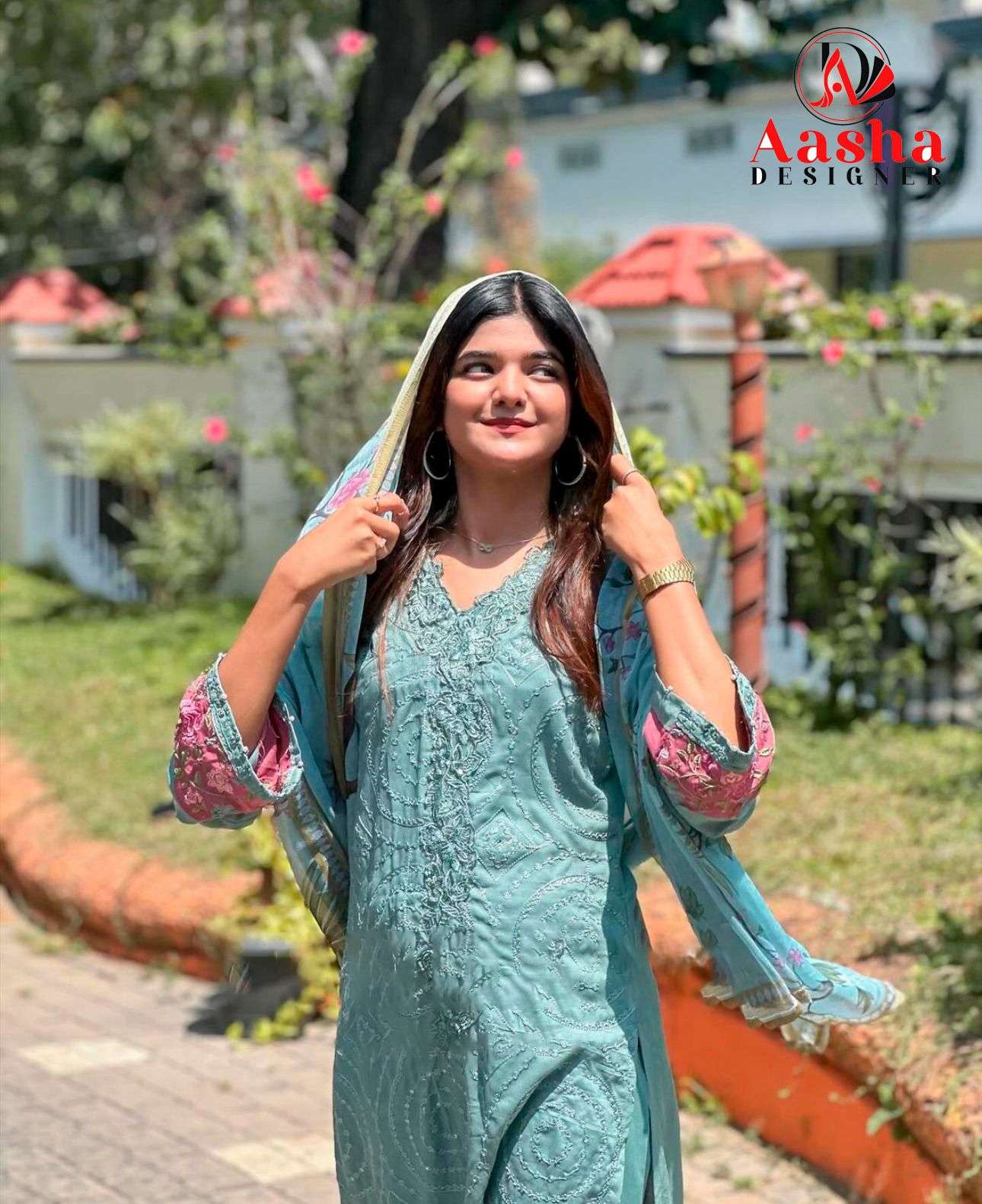 AASHA DESIGNER DESIGN NO - 1079 HEAVY RAYON SELF EMBROIDERED WORK PARTY WEAR SUIT