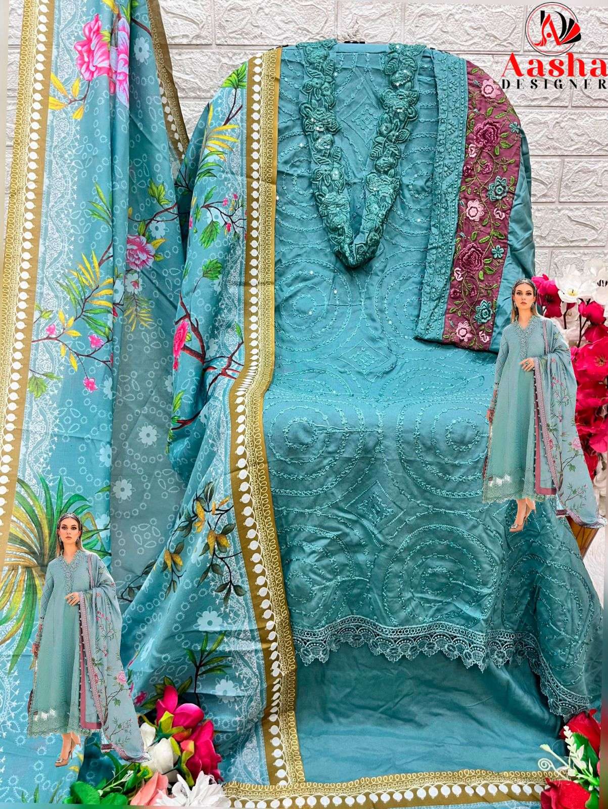AASHA DESIGNER DESIGN NO - 1079 HEAVY RAYON SELF EMBROIDERED WORK PARTY WEAR SUIT