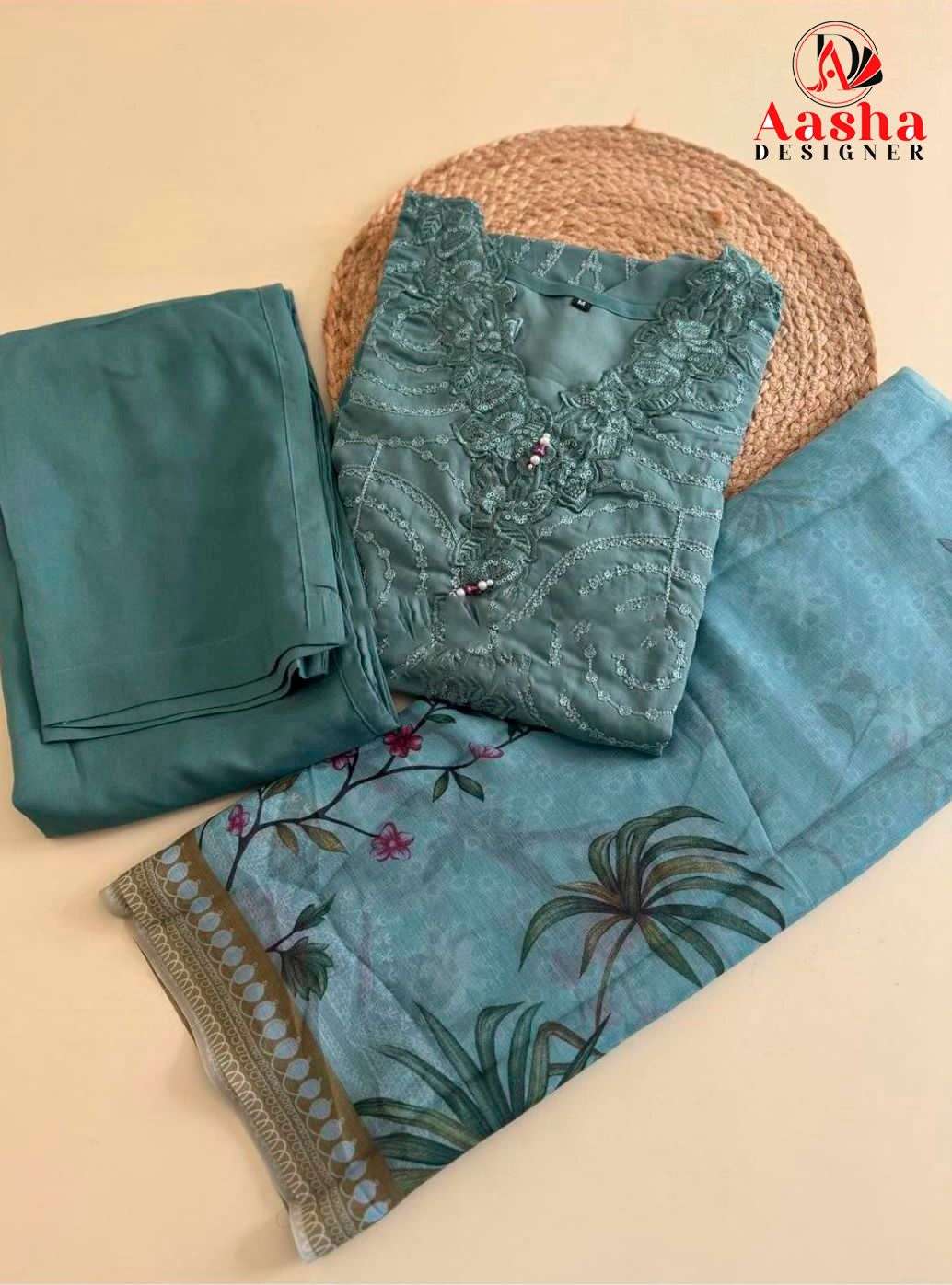 AASHA DESIGNER DESIGN NO - 1079 HEAVY RAYON SELF EMBROIDERED WORK PARTY WEAR SUIT