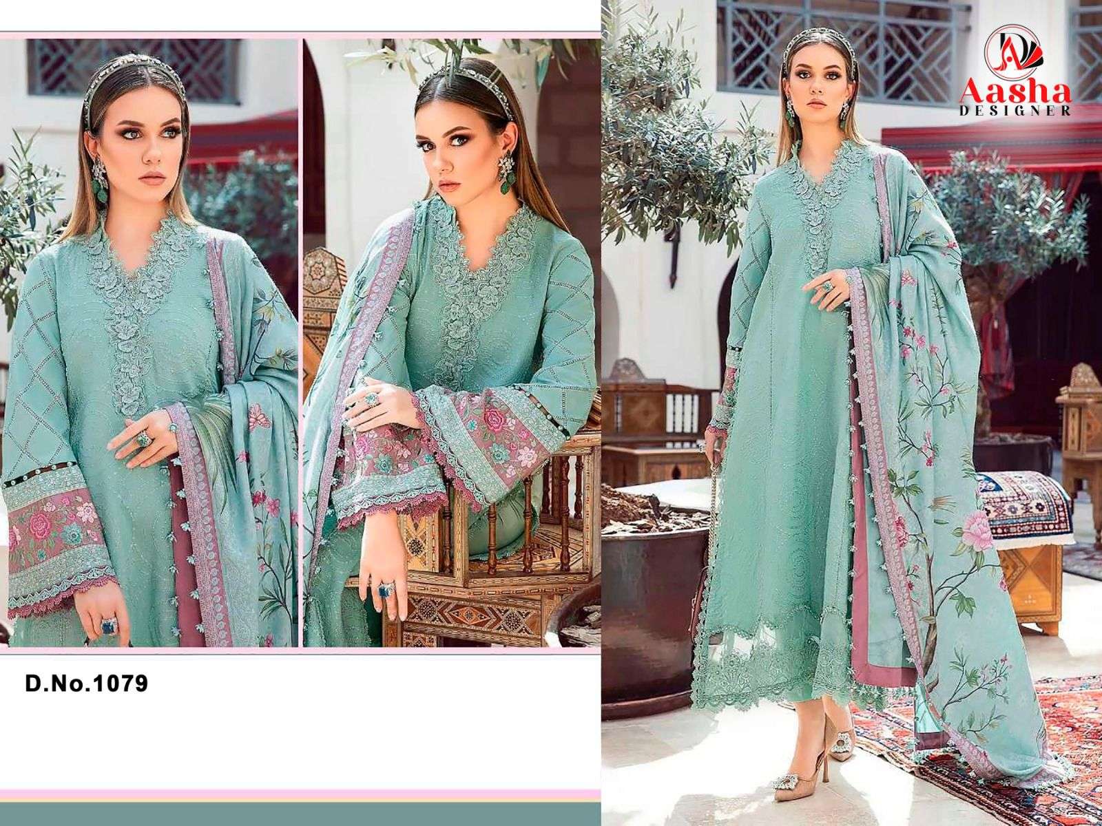 AASHA DESIGNER DESIGN NO - 1079 HEAVY RAYON SELF EMBROIDERED WORK PARTY WEAR SUIT