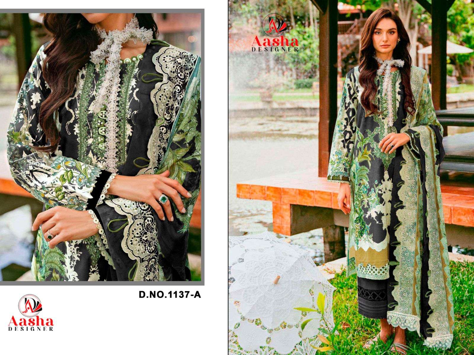 AASHA DESIGNER DESIGN NO - 1137 PURE COTTON PRINT EXCLUSIVE PATCH EMBROIDERED SALWAR SUIT