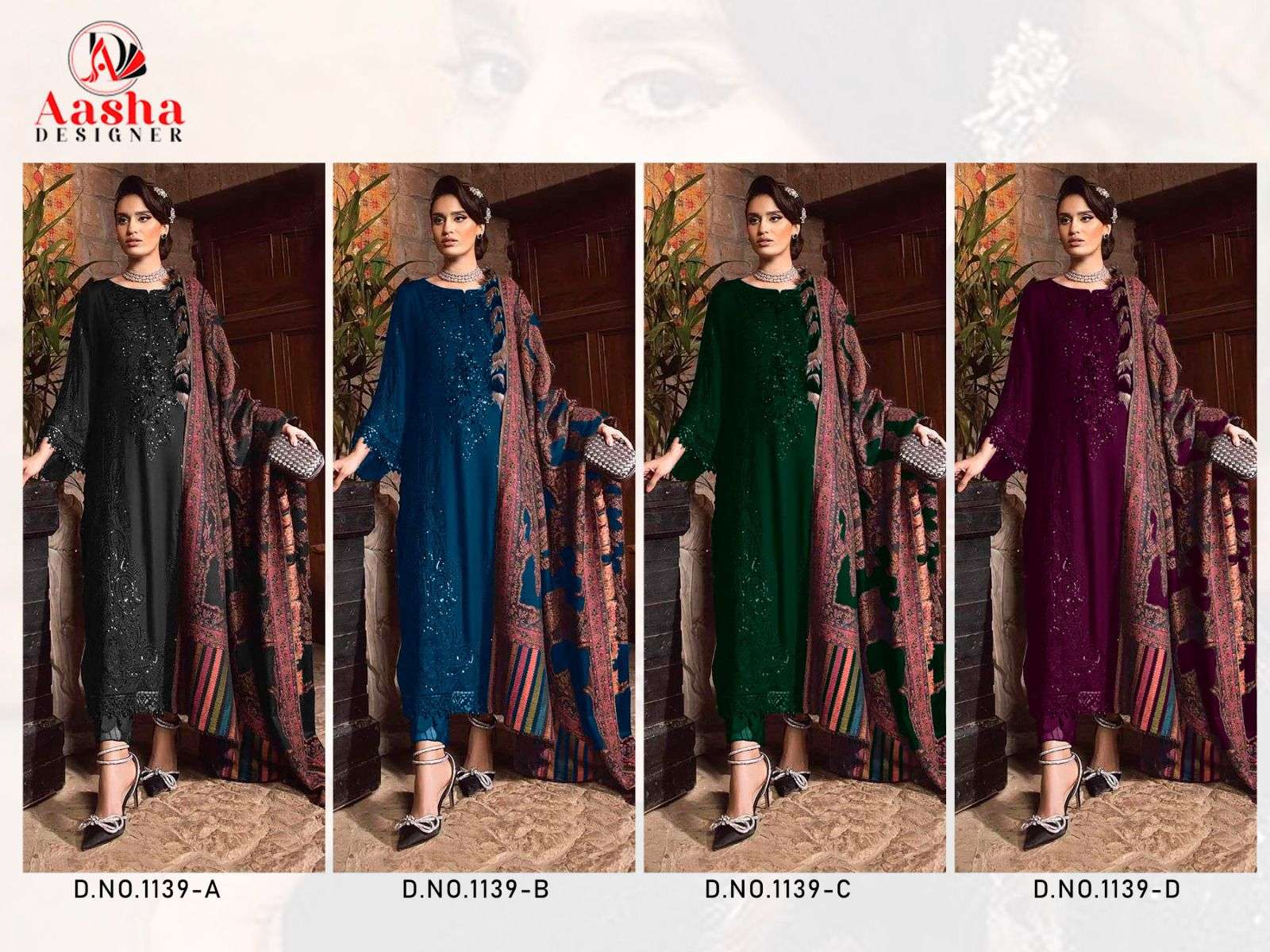 AASHA DESIGNER DESIGN NO - 1139 HEAVY RAYON SELF EMBROIDERED PARTY WEAR SUIT