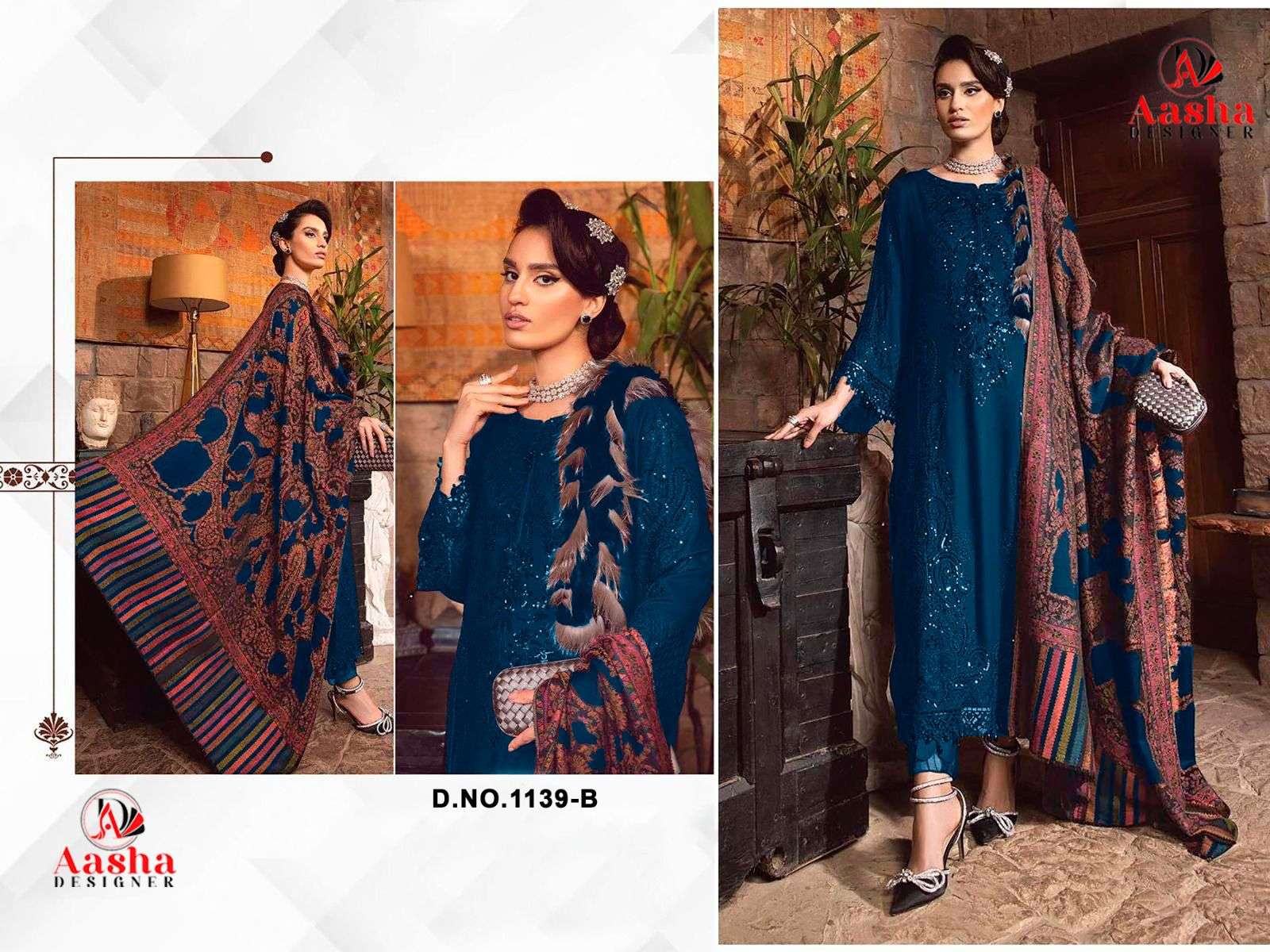 AASHA DESIGNER DESIGN NO - 1139 HEAVY RAYON SELF EMBROIDERED PARTY WEAR SUIT