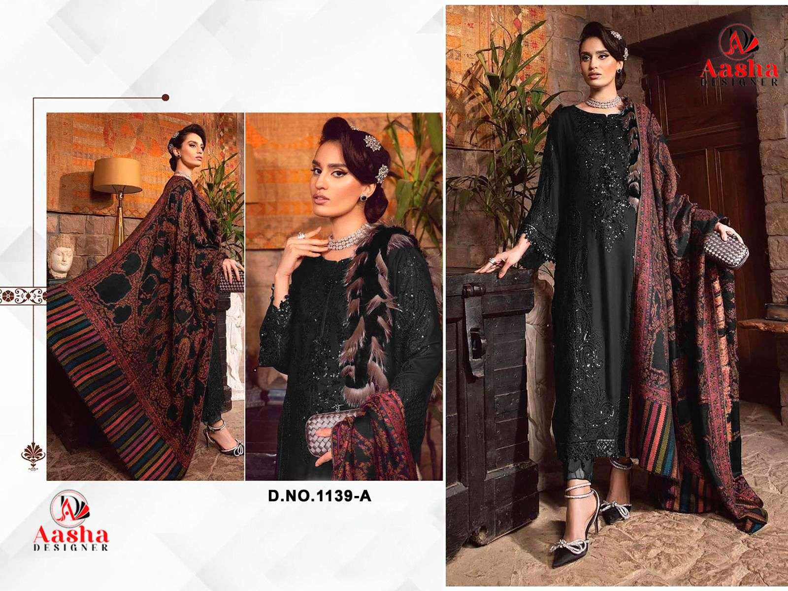 AASHA DESIGNER DESIGN NO - 1139 HEAVY RAYON SELF EMBROIDERED PARTY WEAR SUIT