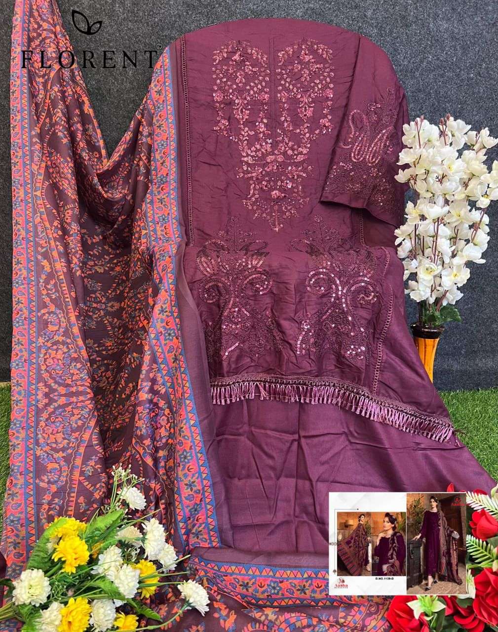 AASHA DESIGNER DESIGN NO - 1139 HEAVY RAYON SELF EMBROIDERED PARTY WEAR SUIT