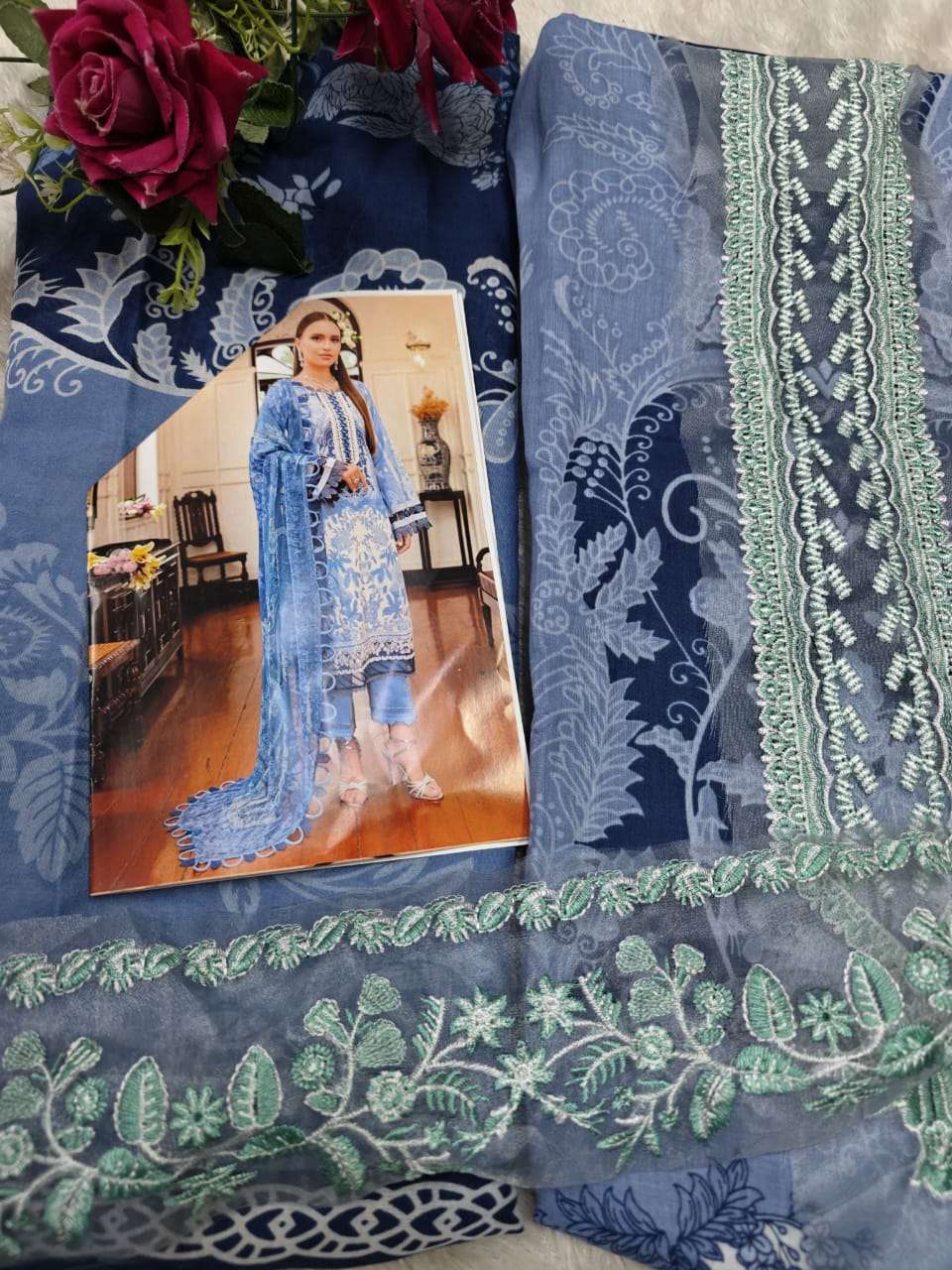 AASHA DESIGNER DESIGN NO - 1143 PURE COTTON PRINT EXCLUSIVE PATCH EMRBOIDERED SALWAR SUIT