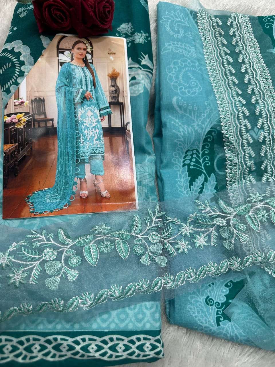 AASHA DESIGNER DESIGN NO - 1143 PURE COTTON PRINT EXCLUSIVE PATCH EMRBOIDERED SALWAR SUIT