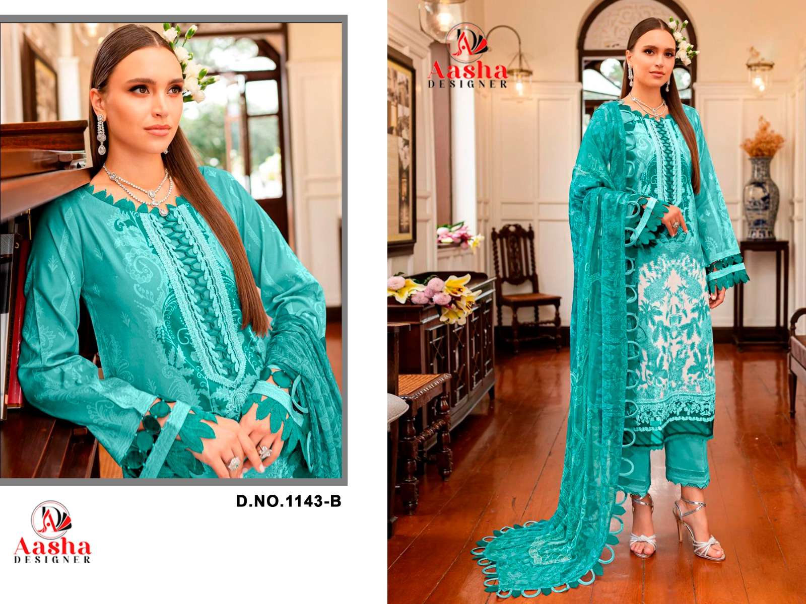 AASHA DESIGNER DESIGN NO - 1143 PURE COTTON PRINT EXCLUSIVE PATCH EMRBOIDERED SALWAR SUIT