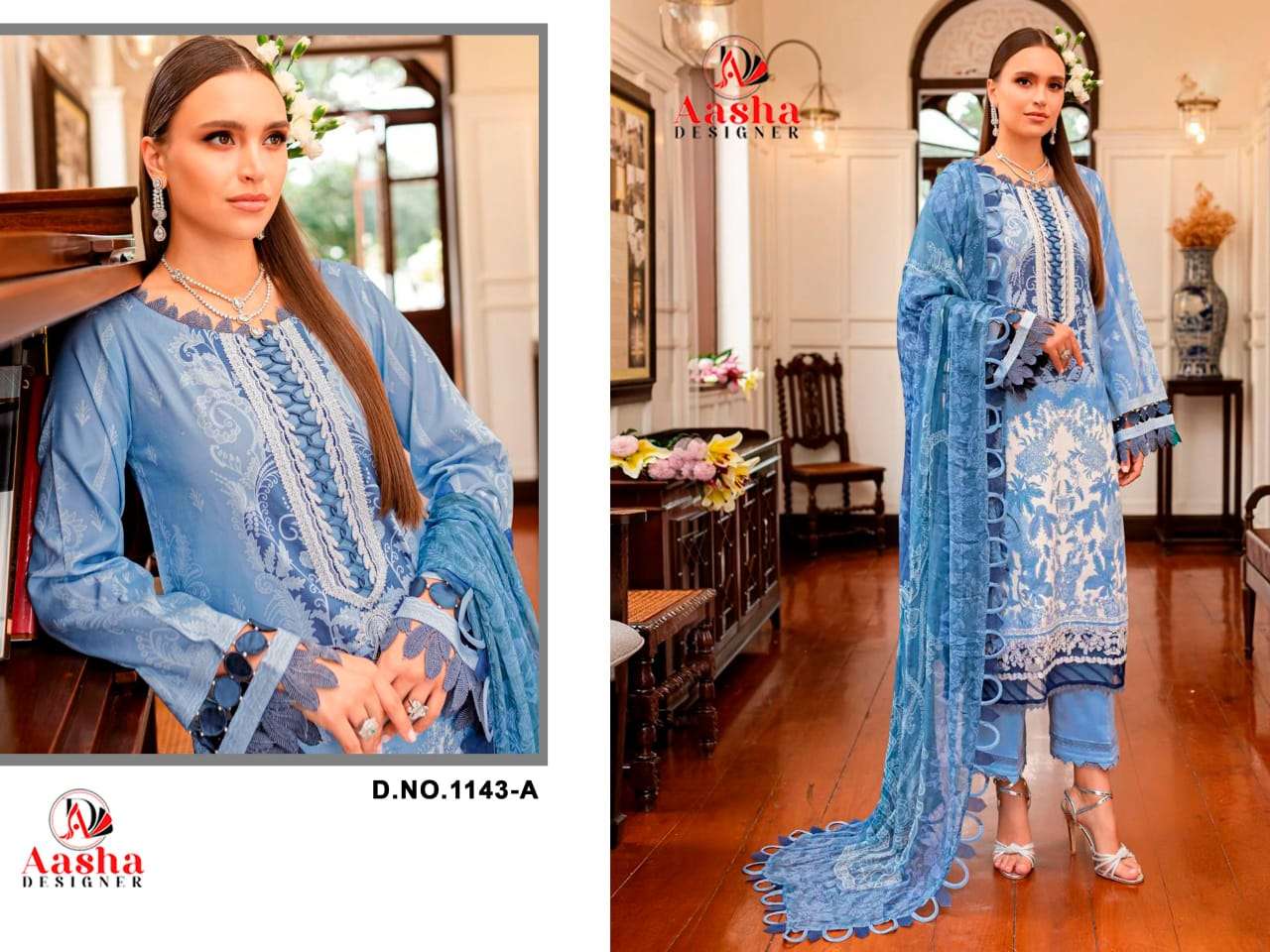 AASHA DESIGNER DESIGN NO - 1143 PURE COTTON PRINT EXCLUSIVE PATCH EMRBOIDERED SALWAR SUIT