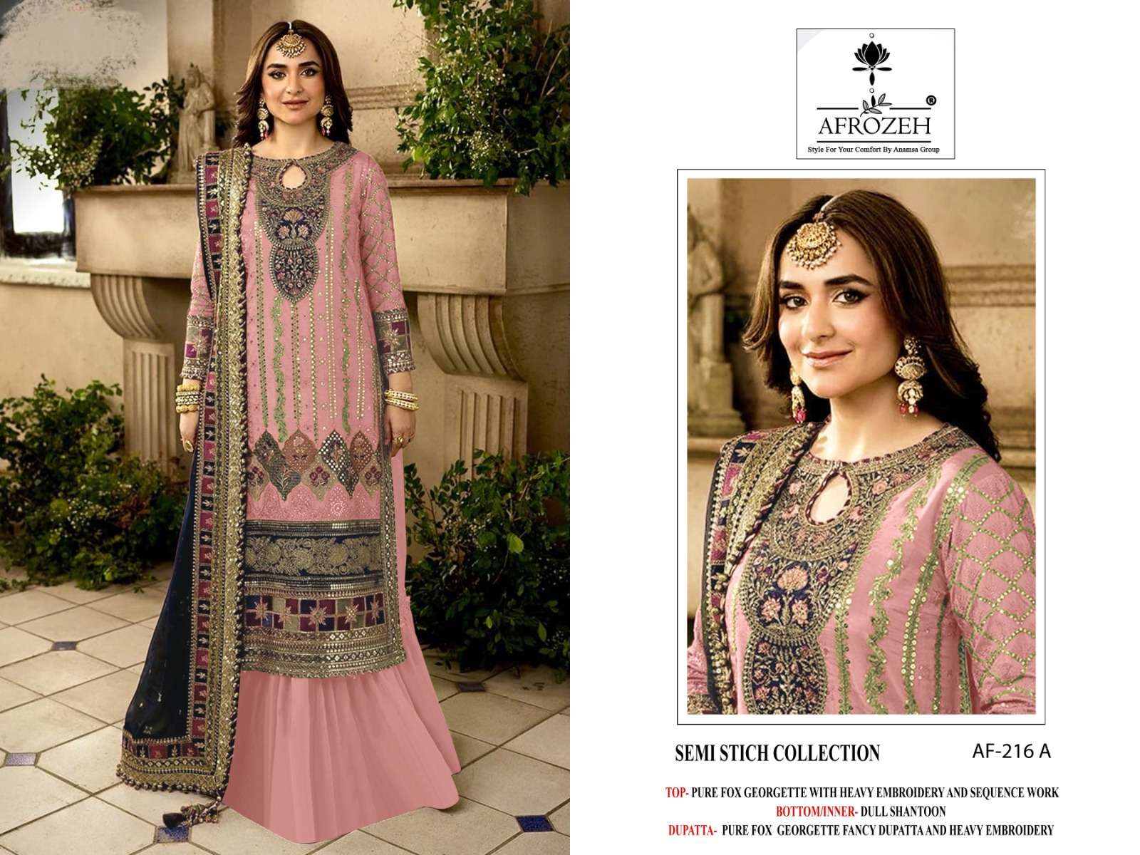 AFROZEH DESIGN NO - 216 ABCD PURE FOX GEORGETTE HEAVY EMBROIDERED PARTY WEAR SUIT 