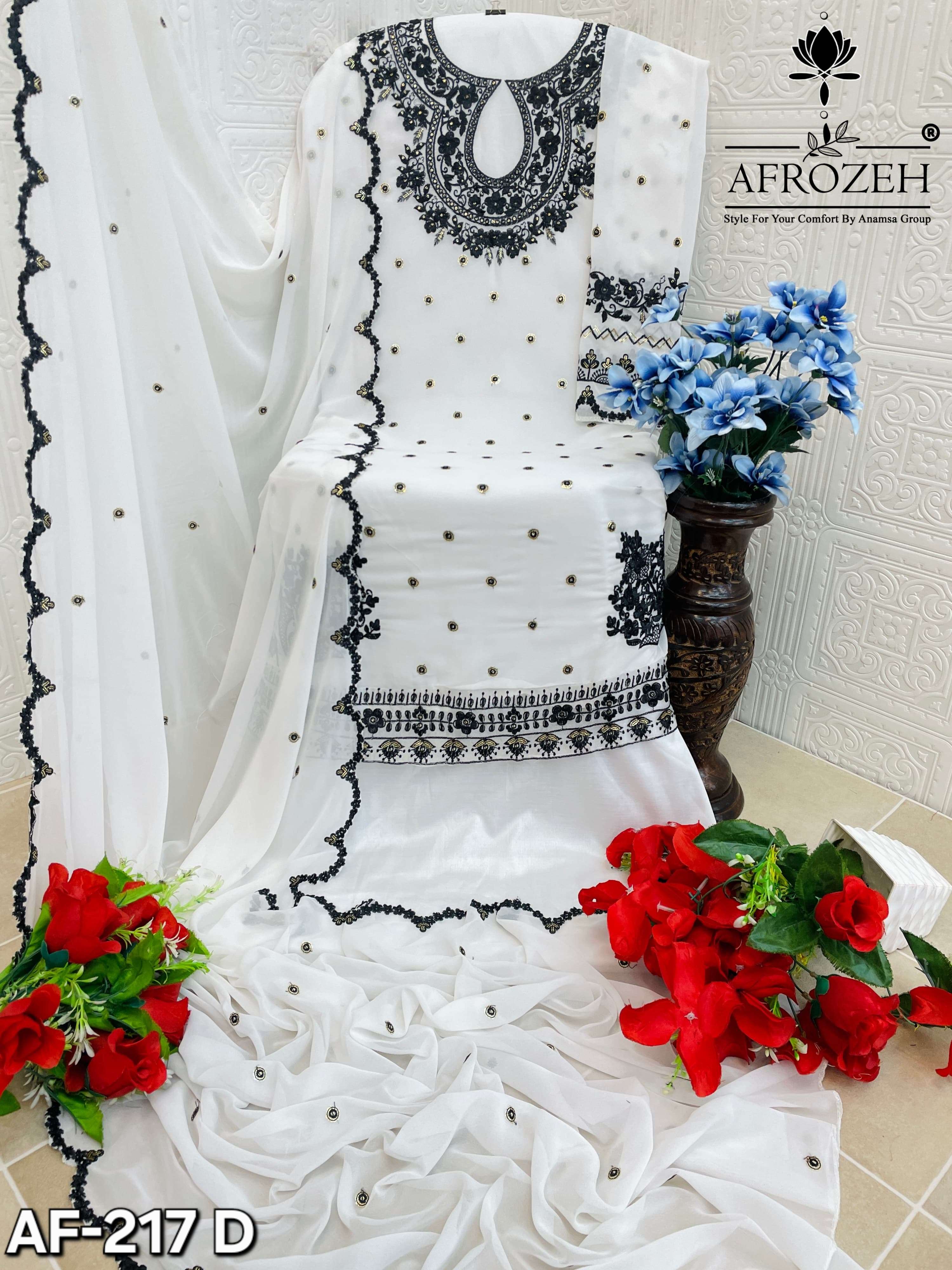 AFROZEH DESIGN NO - 217 ABCD PURE FOX GEORGETTE HEAVY EMBROIDERED PARTY WEAR SUIT 